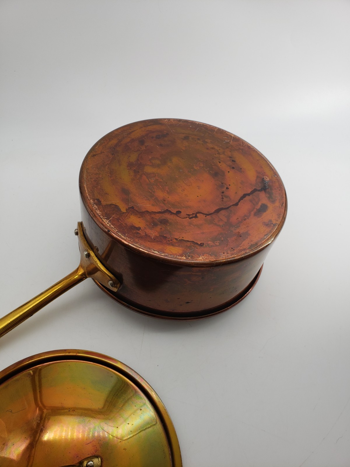 Vintage Copper 1.5qt Saucepan with Lid Brass Handles Made in Korea