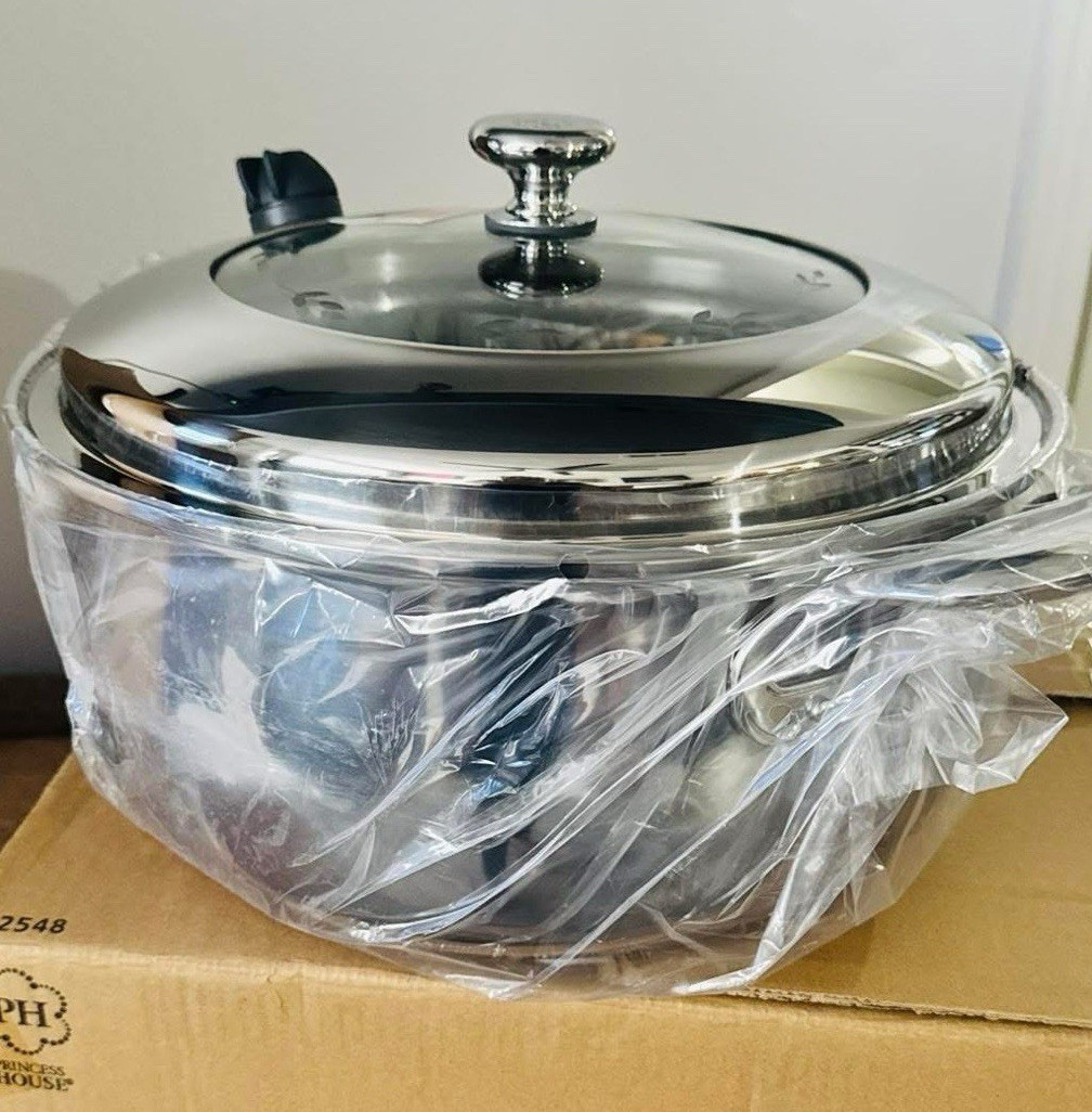Princess House Vida Sana Stainless Steel Round Casserole Pan/Pot With Lid