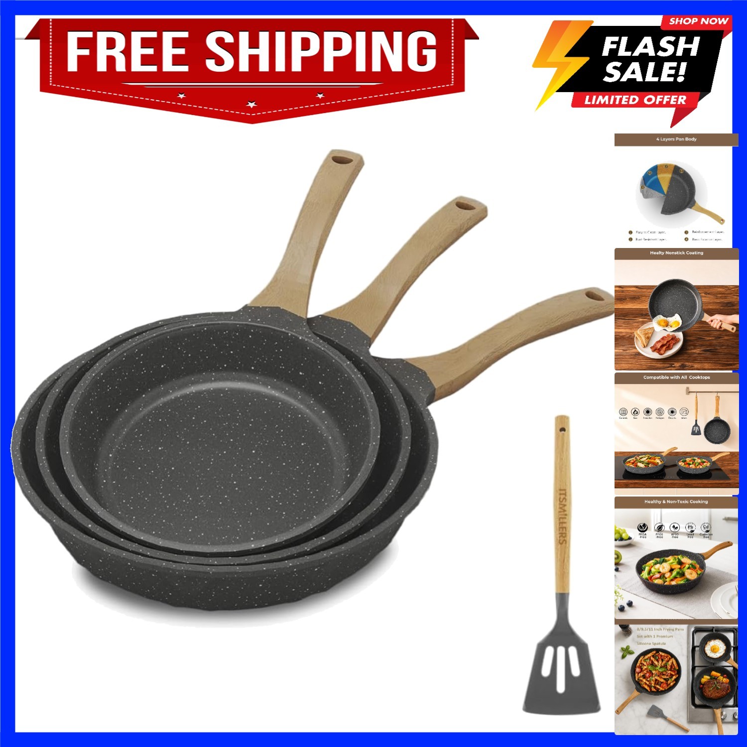 Kitchen Nonstick Cookware 3 Piece Omelette Pan Skillet Set, Nonstick Die-cast…