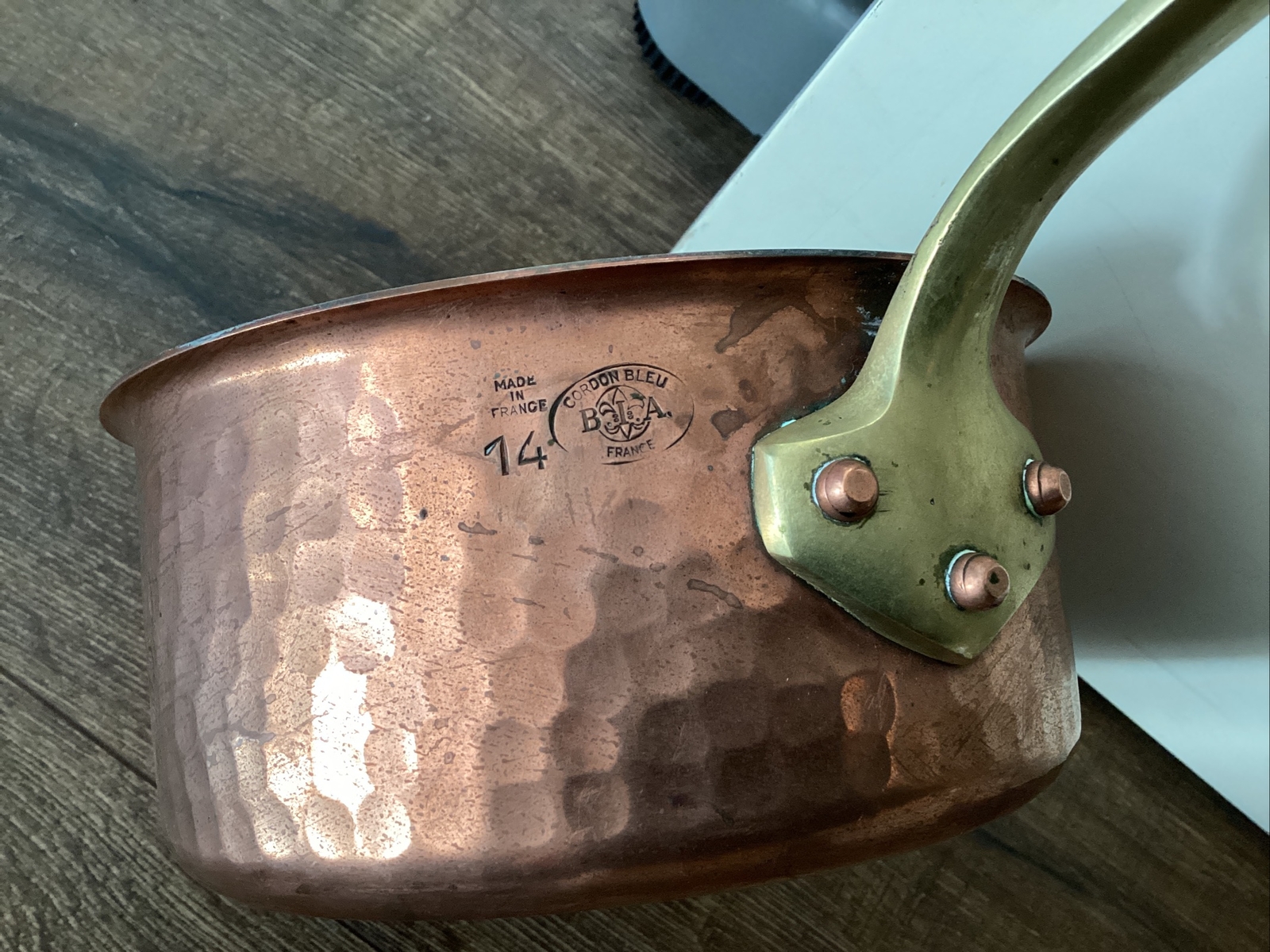 Vintage CORDON BLEU No. 14 Hammered Copper Saucepan France 1 Quart Pot Free Ship