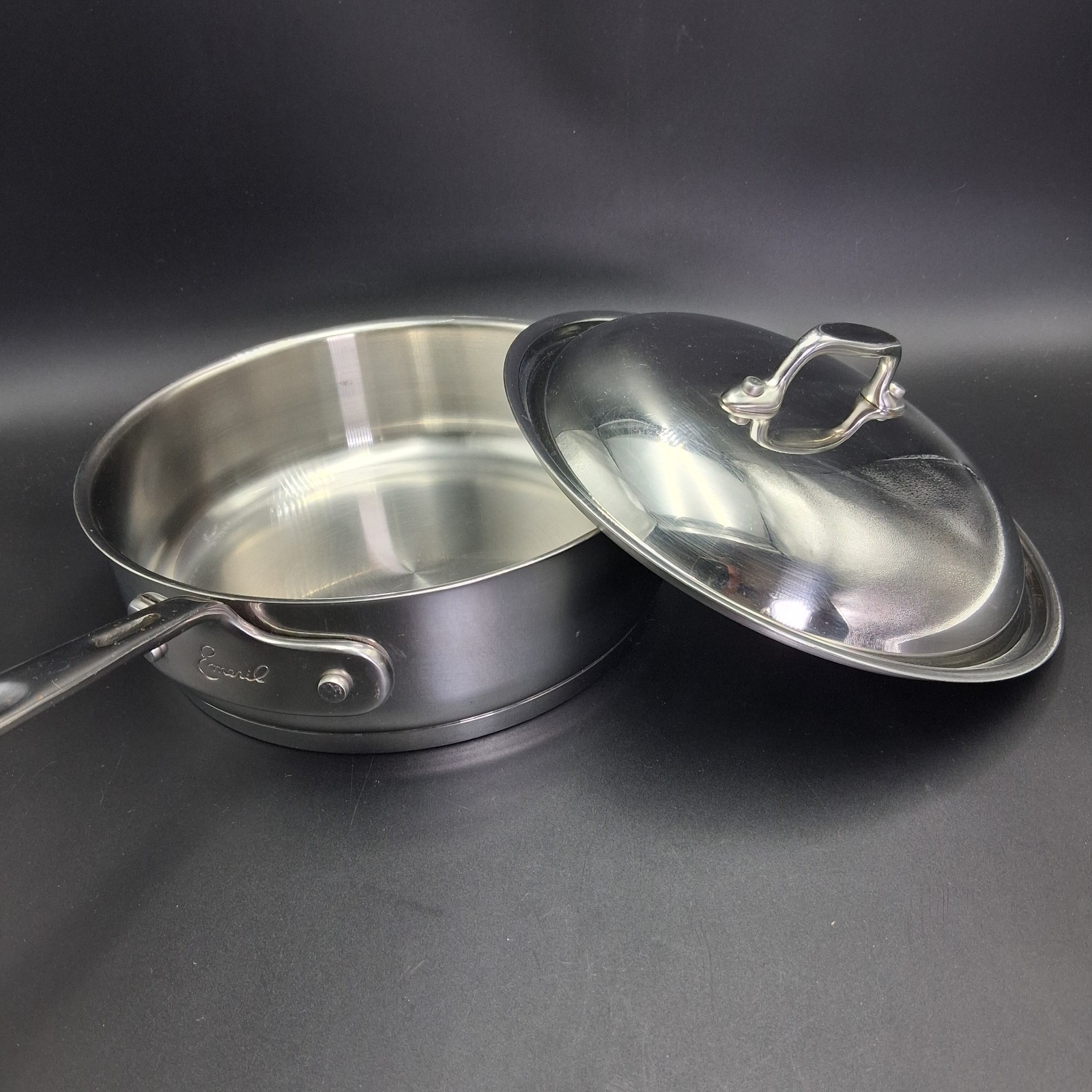 Emeril 2 Qt Stainless Steel Saute Pan w Lid Wide Shallow Riveted Handle