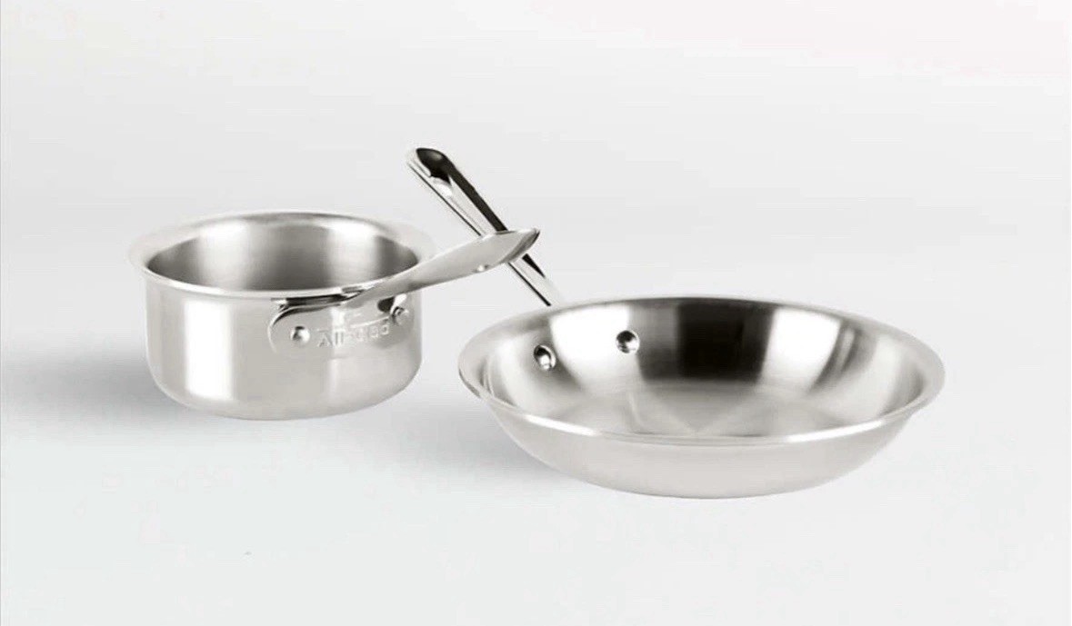 Stainless Steel Kitchen Helper 2-pcs Set, Saucepan and Fry Pan, New All-Clad D3