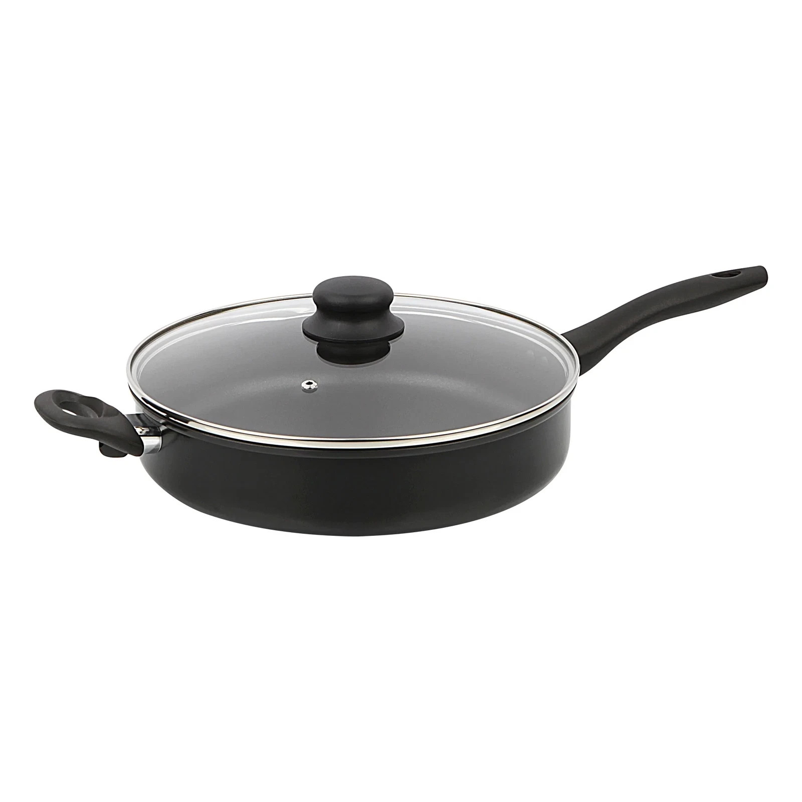Mainstays 4 Quart Multi-Use Non-Stick 28Cm Black Jumbo Cooker Frying Pan with Gl