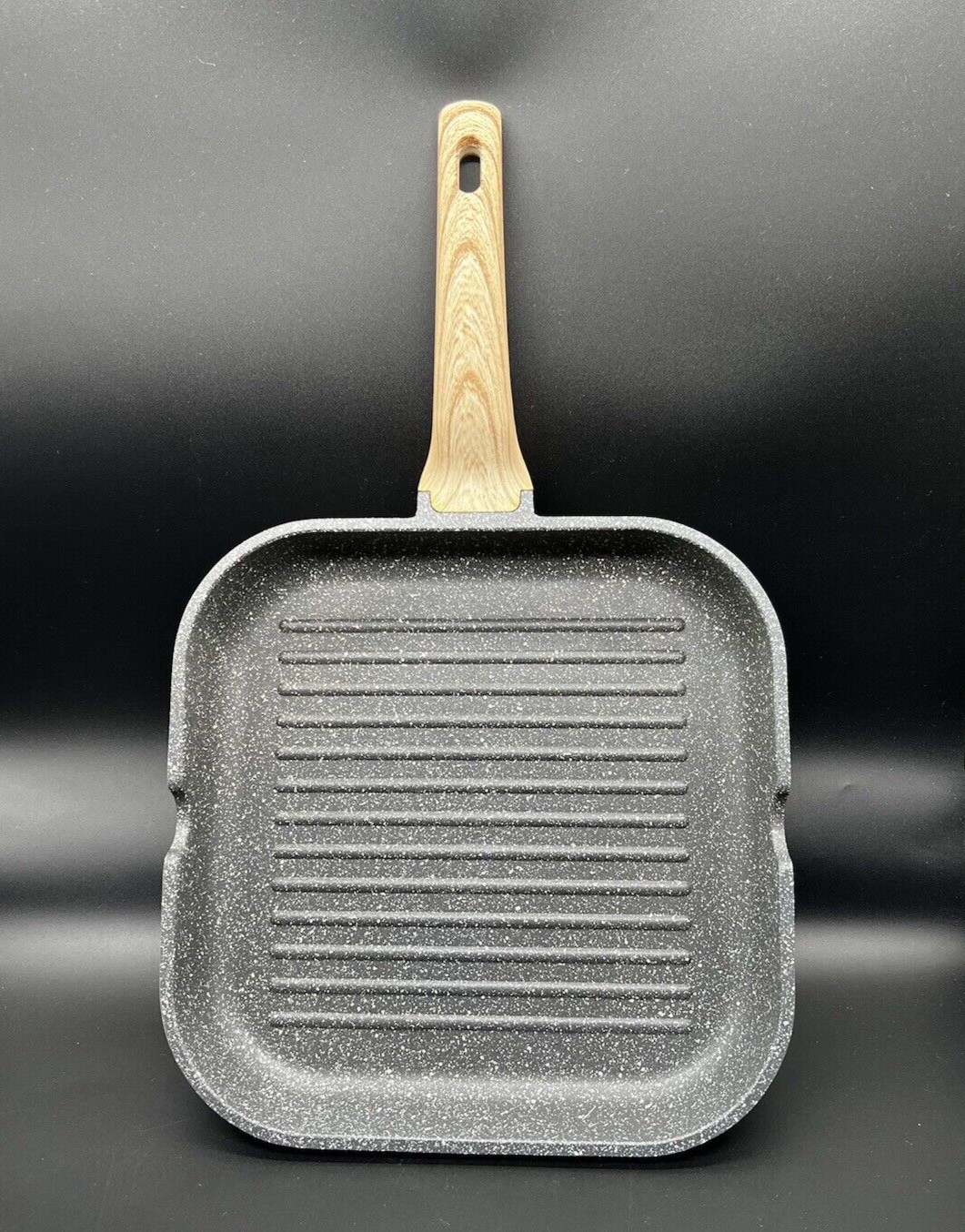 Natural Elements WOODSTONE 12″ Square Cast Aluminum Nonstick Grill Frying Pan
