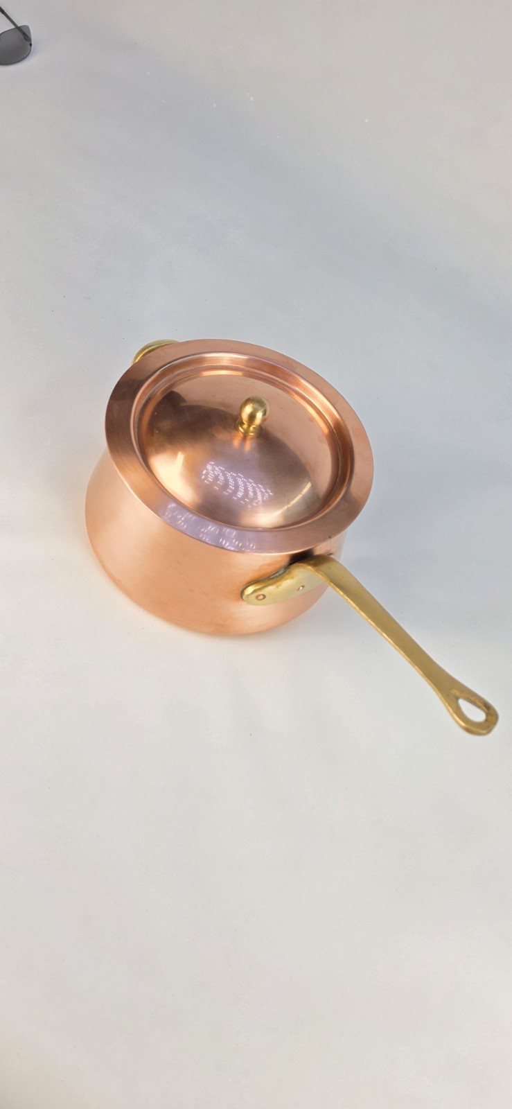 Copper Saucepan w/ Lid, Brass Handle, Double Handle, 3 qt, 7 in Dia