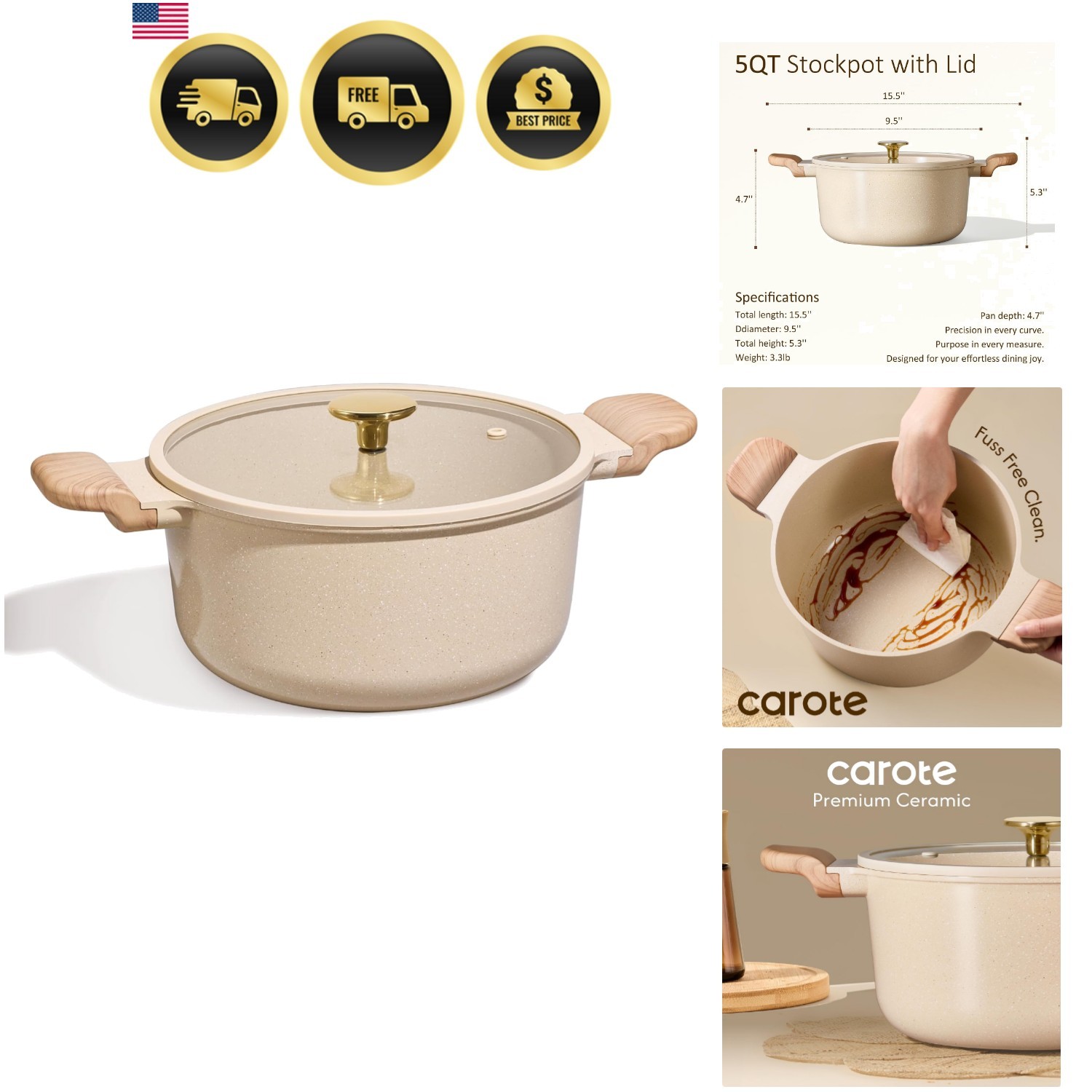 5 Qt Nonstick Stock Pot with Lid Soup Pot, Ceramic 5 Quart Casserole with Lid…