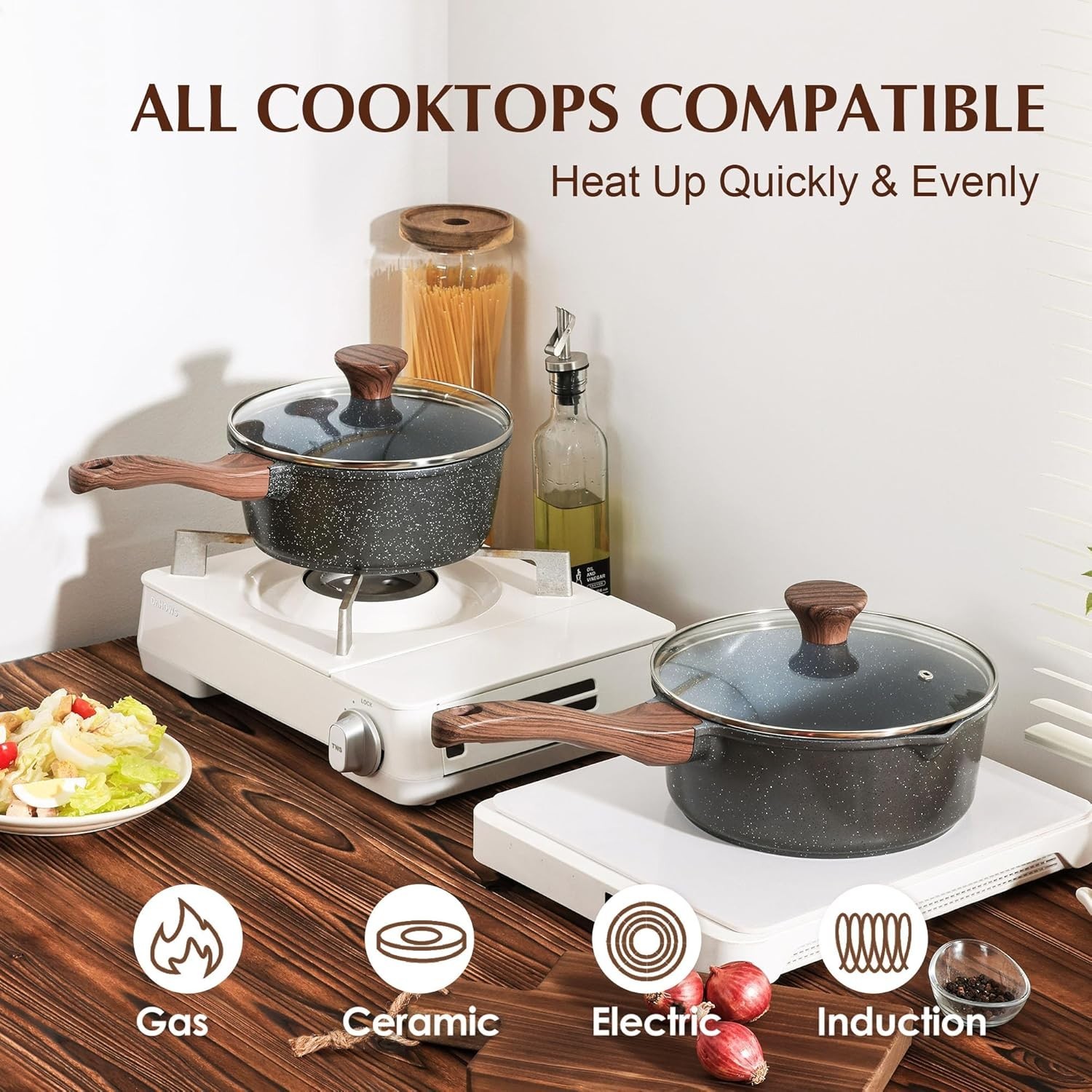 Safe and Stylish 1.5 Qt Nonstick Cooking Pot with Stay-Cool Handle & Lid