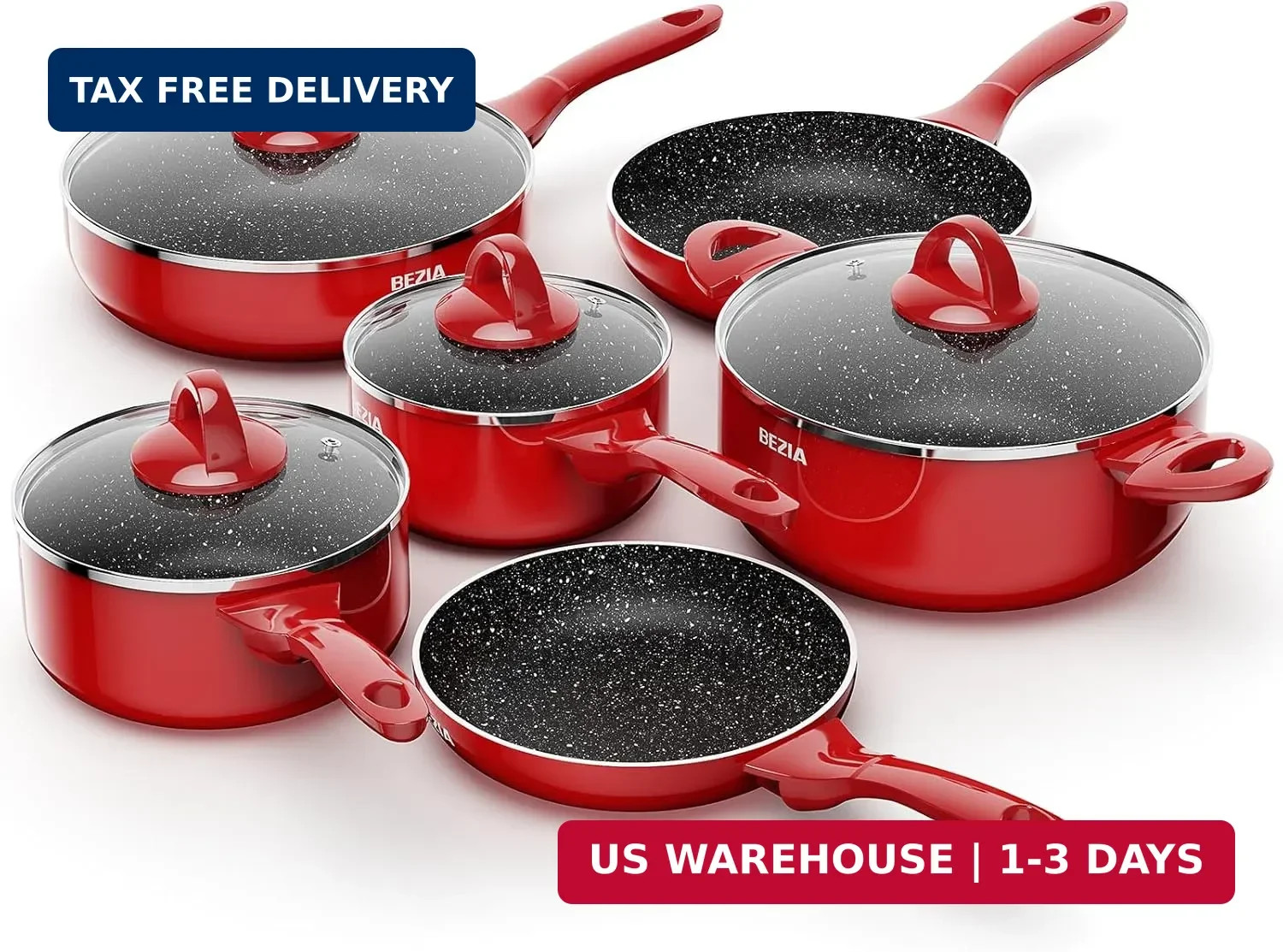 Induction Cookware Pots and Pans Set 10 Piece, BEZIA Dishwasher Safe Nonstick Co