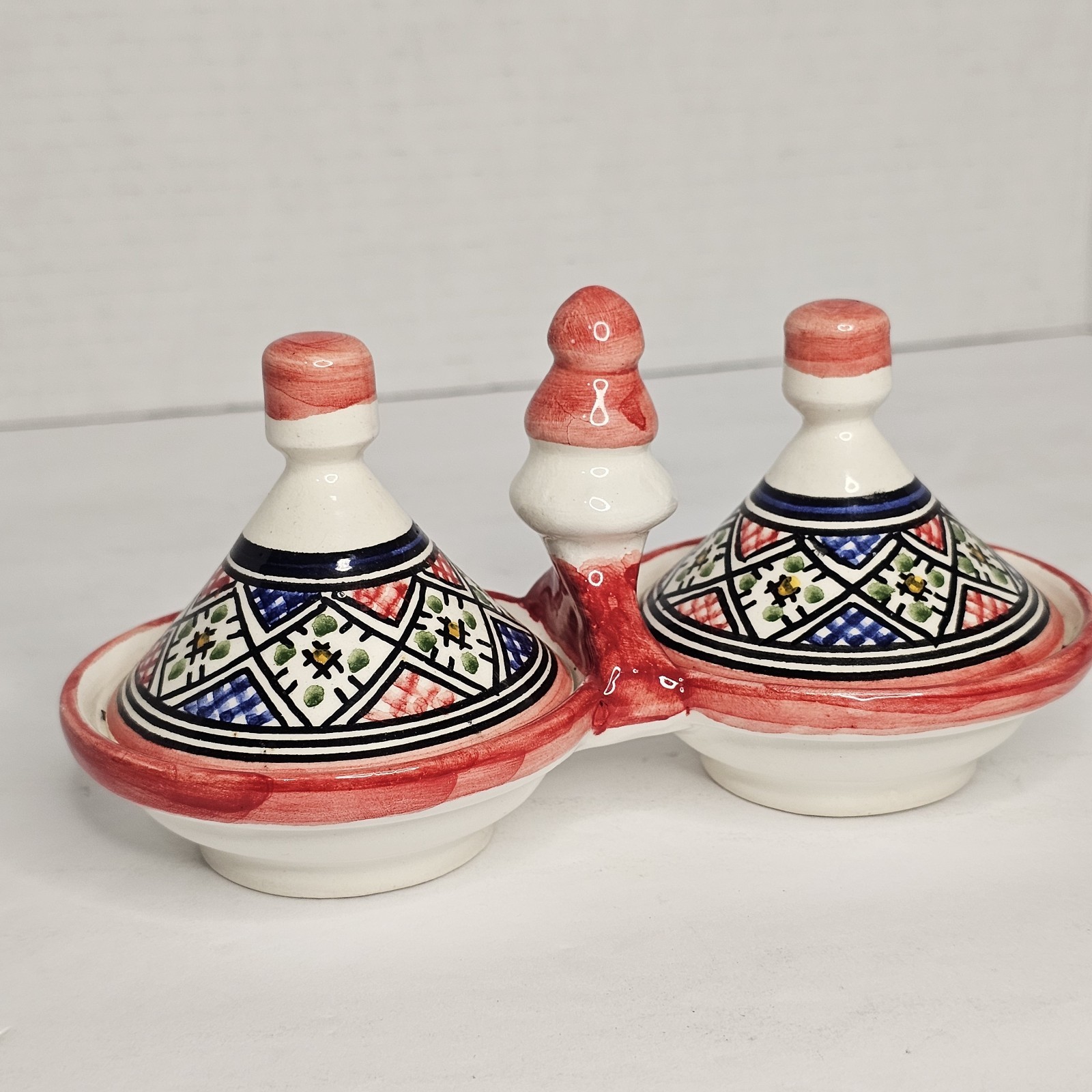 Hand Painted Moroccan Double Mini Tagine Serving Dish Spice Condiment Ceramic