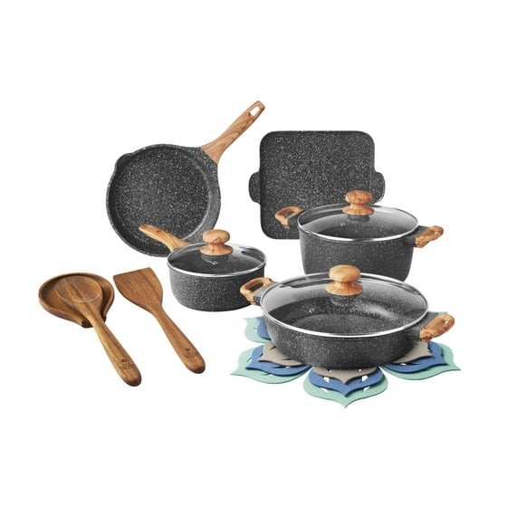 The Pioneer Woman Prairie Signature 14-Piece Cast Aluminum Cookware Set,Charcoal