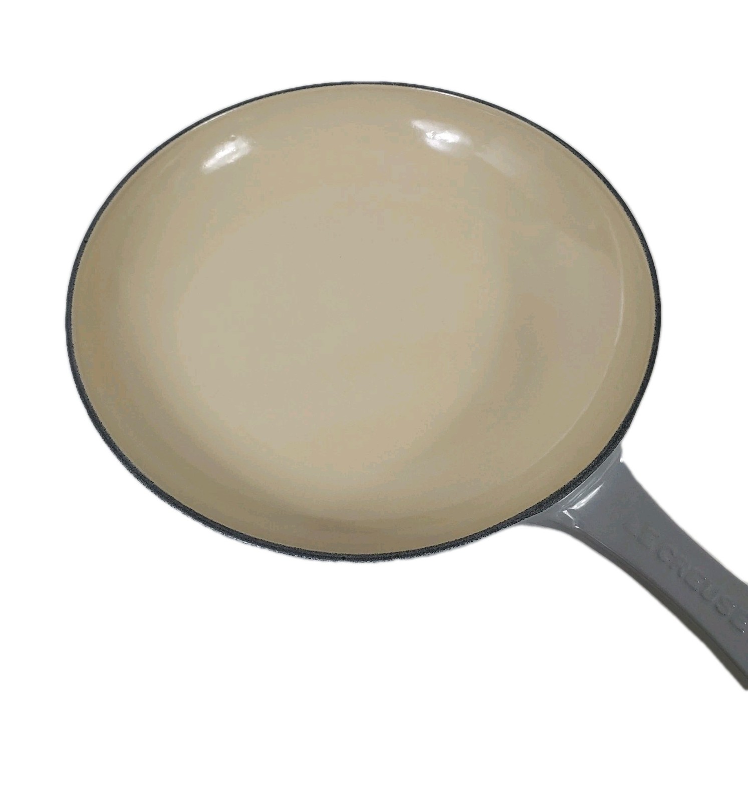 Le Creuset Cast Iron Enamel Shallow Fry Pan French Gray 9.75″ Damaged Handle