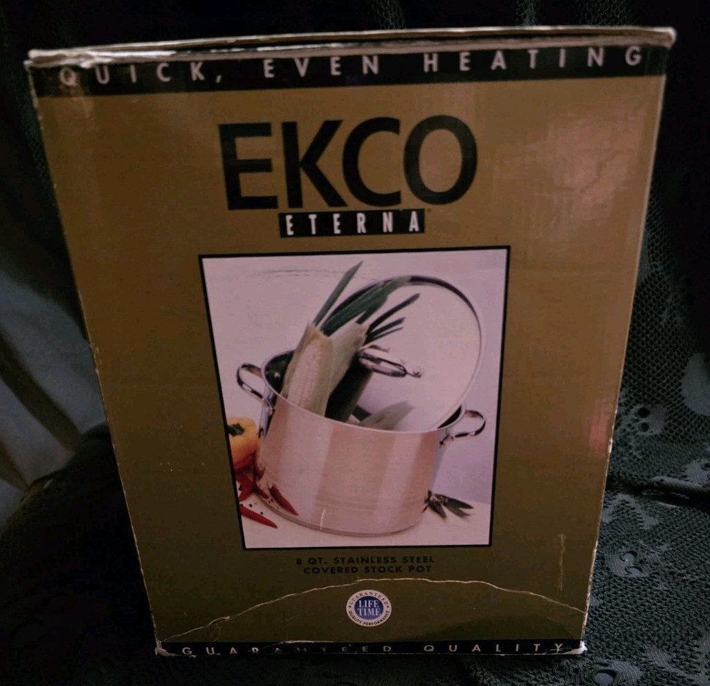 EKCO Eterna 8 Quart 18/10 Stainless Steel Covered Stock Pot & Lid Vintage