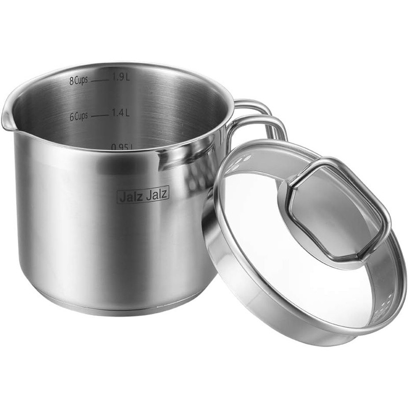 2 Quart Stainless Steel Saucepan W/ Glass Lid Strainer Cooking Pot Heavy Duty US