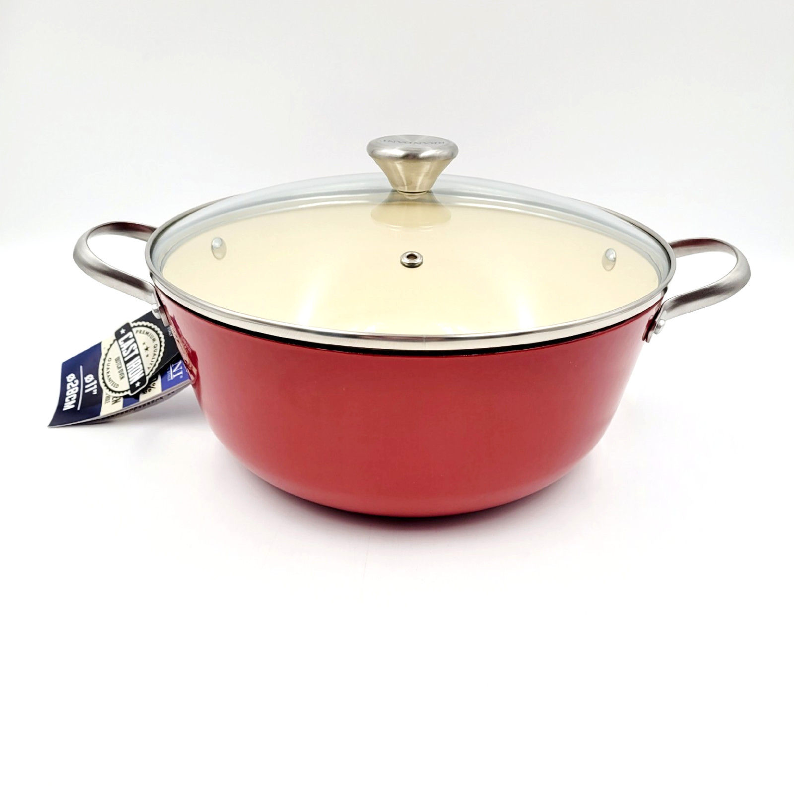 Brandani Italy Light Weight Cast Iron Dutch Oven Stock Pot 6.3qt Red NEW