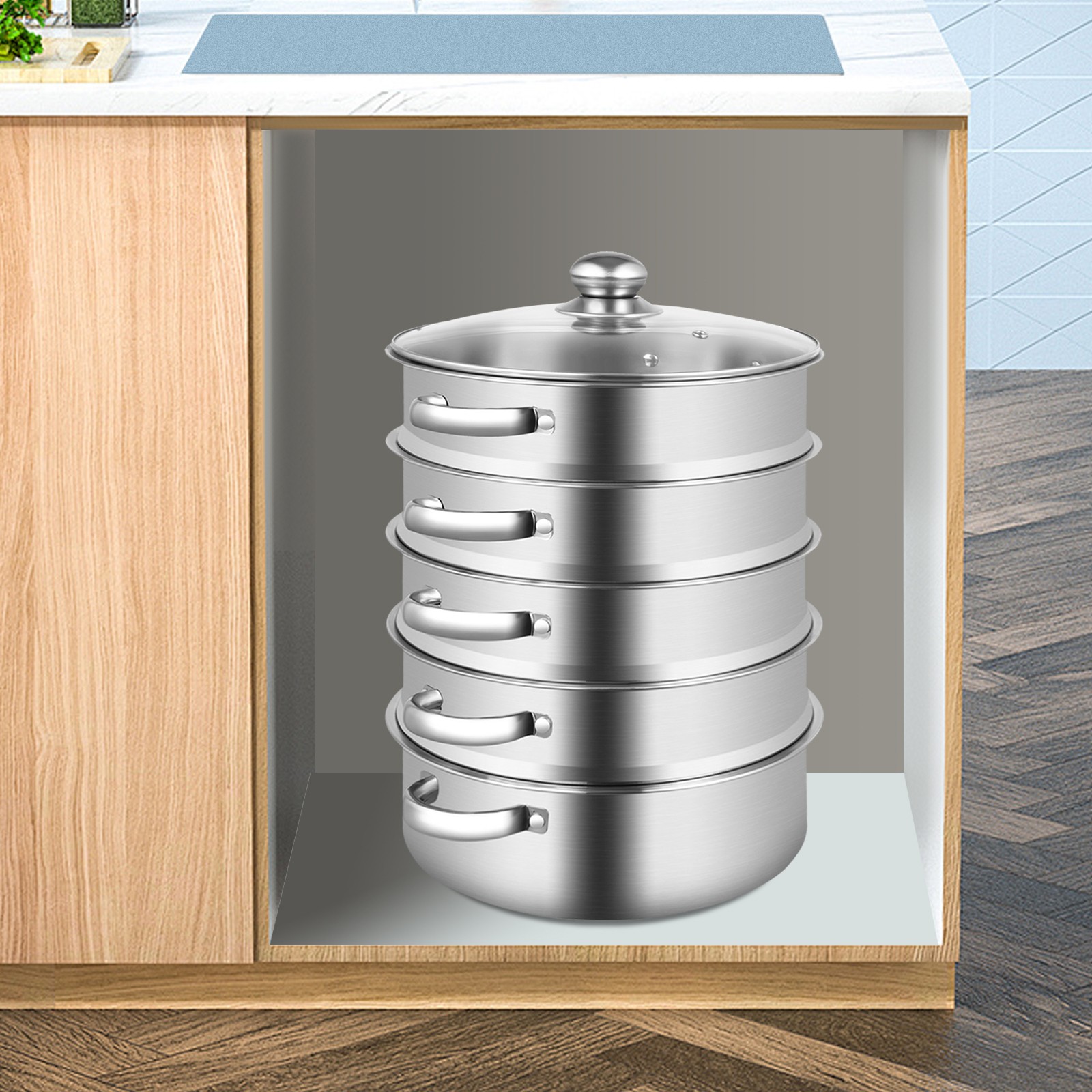 5-Tier Dumpling Steamer Stainless Steel Steamer Pot With Lid Steaming Basket