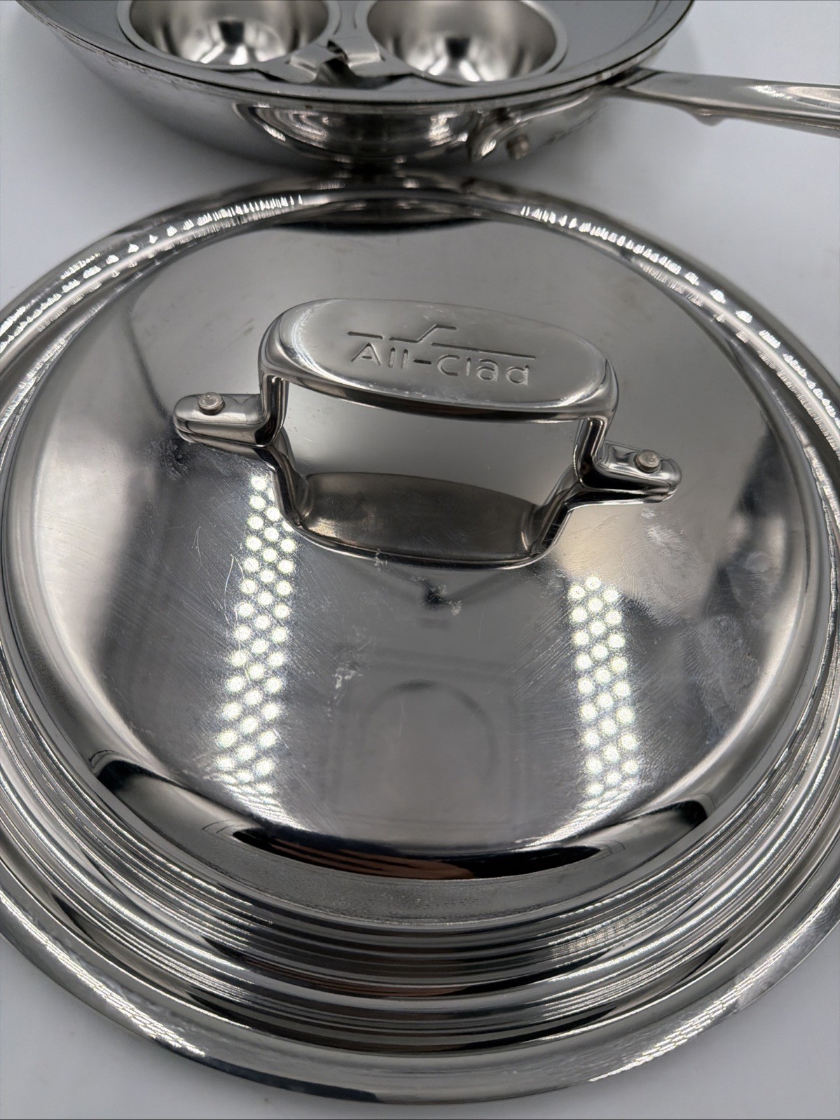 Rare All-Clad Stainless Steel 10” D5 Saute Pan Skillet with Poached Egg Insert