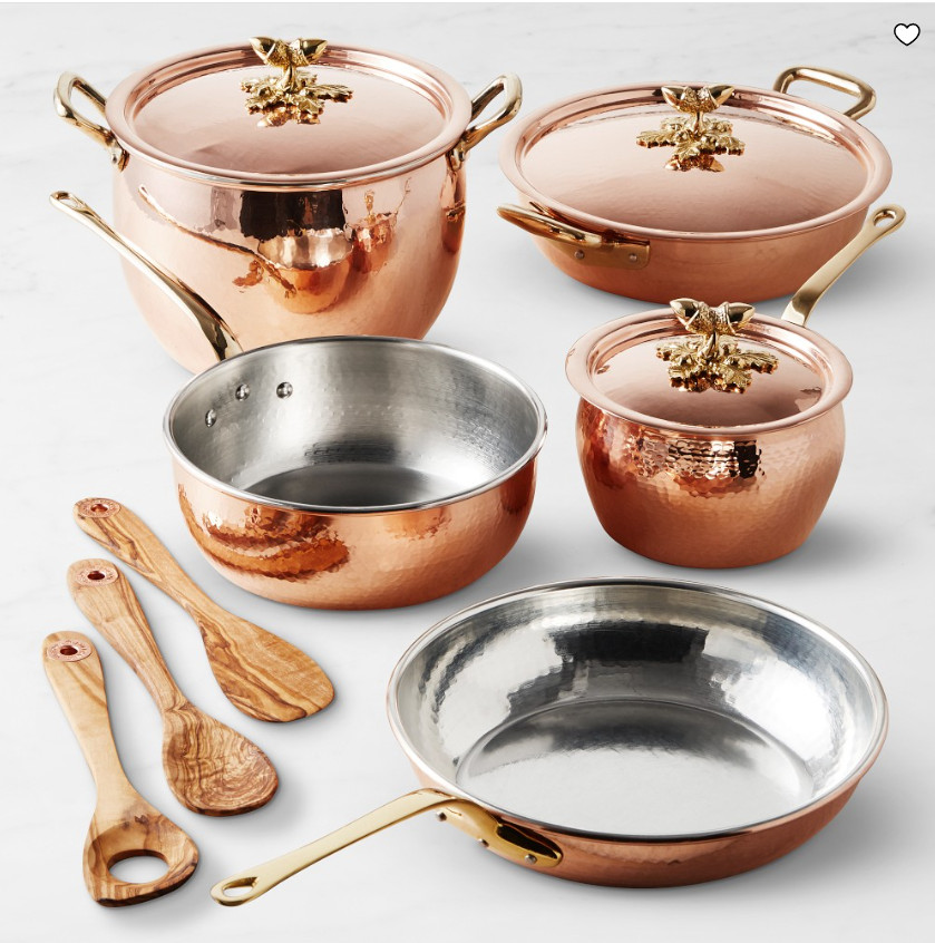Ruffoni Historia Hammered Copper 11-Piece Cookware Set with Olivewood Tools SALE