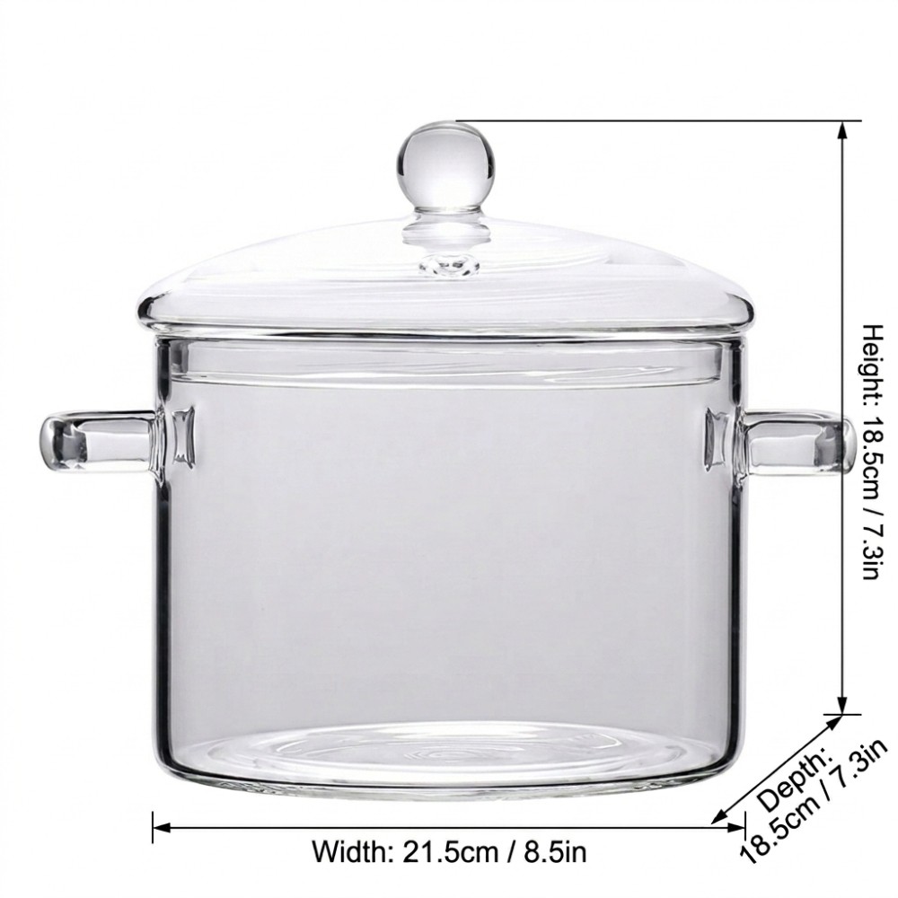 Borosilicate Glass Cooking Pot 1500ml Heat Resistant Stew Pan for Kitchen 2 Pack