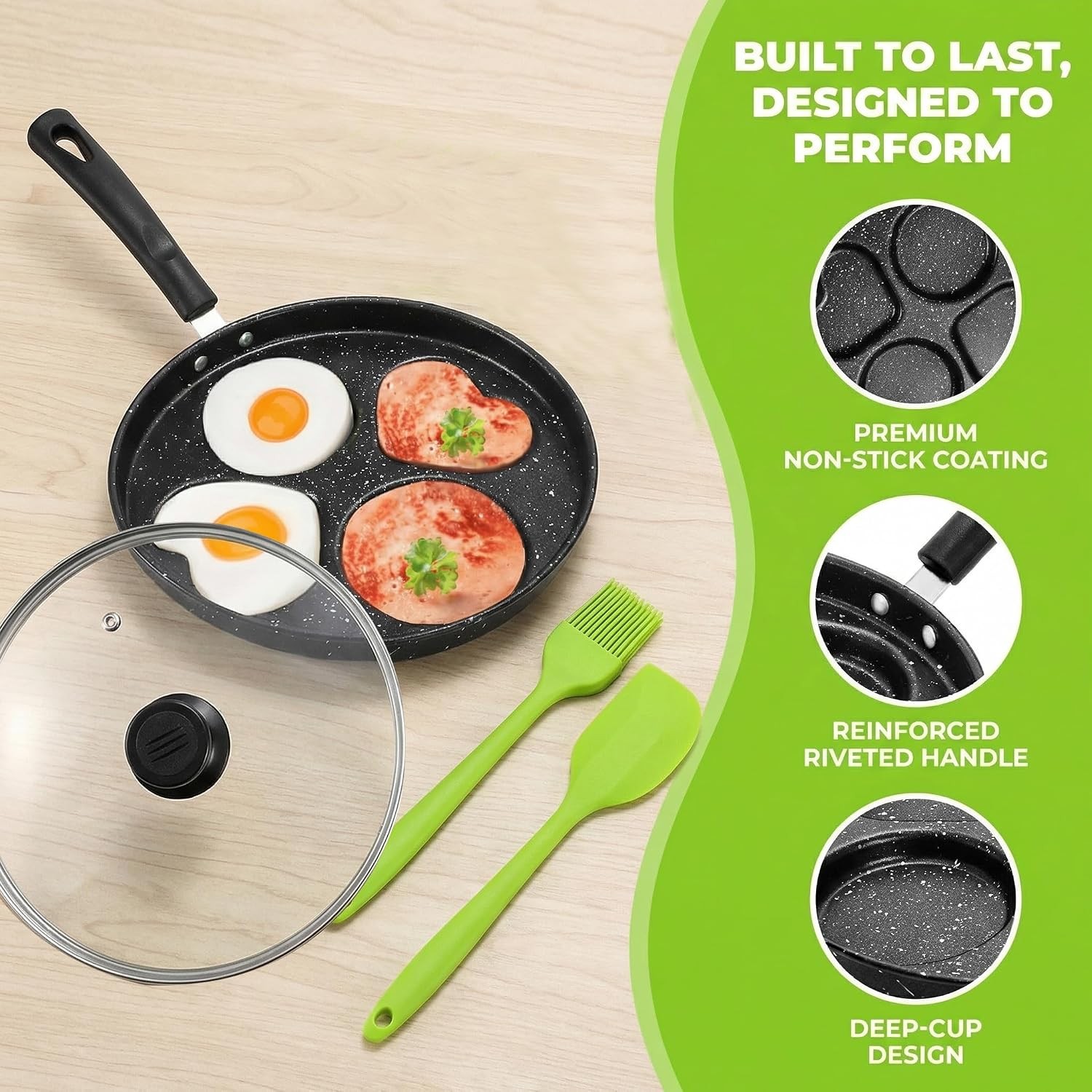 Nonstick Egg Frying Pan with Lid, 4-Cup Egg Pan Fried Egg Cooker, Round