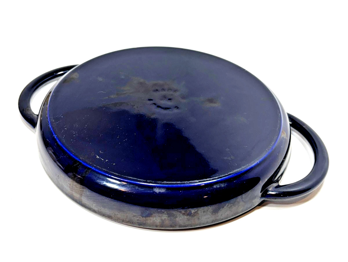 Staub Pure 10.5″ Round Enameled Cast Iron Grill Pan Dark Blue with Two Handles