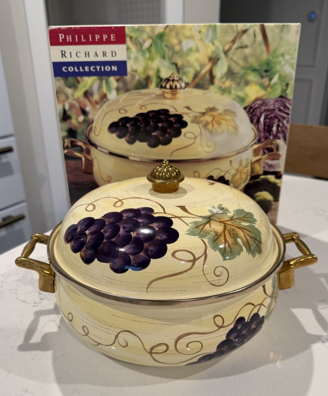 Philippe Richard 5 Quart Round Covered Dutch Oven Casserole With Lid Grapes New