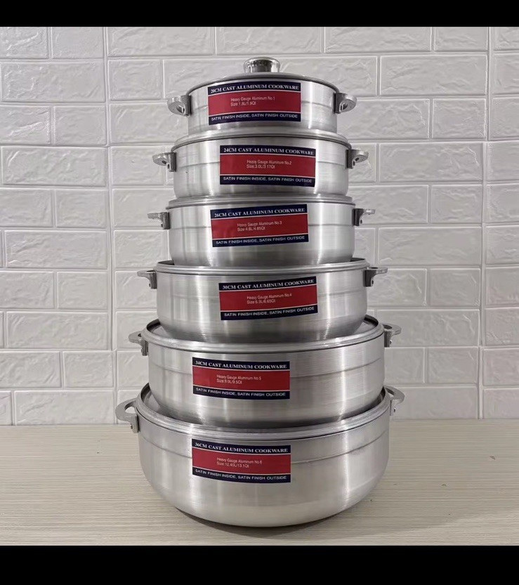 6-Piece Cast Aluminum Silver Pan Set with Lids, Casserole, Round