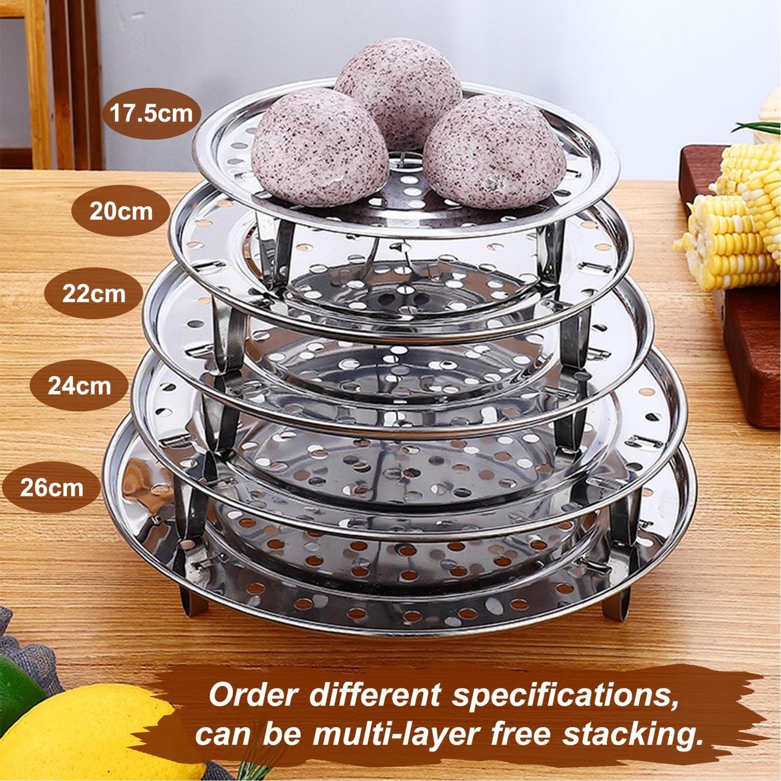 Round Steamer Rack 1pcs with Silicone Liners, Stainless Steel Food Steamer Baske