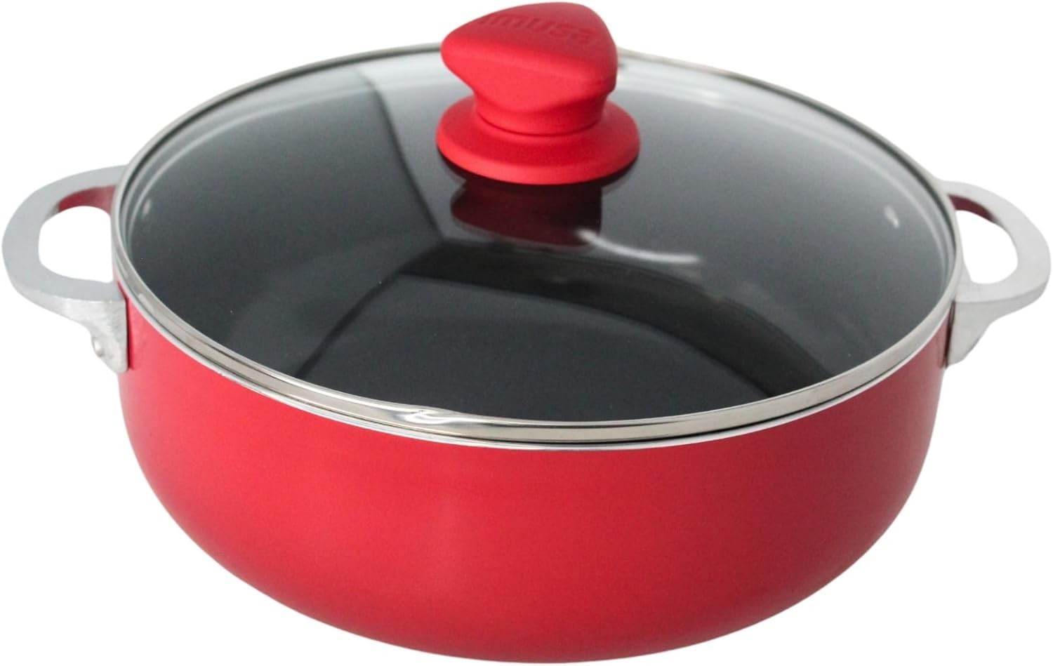 3.2 Qt Red Aluminum Dutch Oven W/ Ceramic Nonstick Glass Lid & Riveted Handles