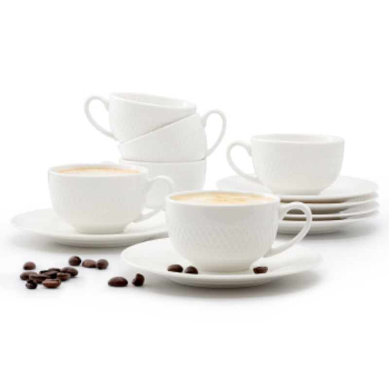 Elama Luna 12 Piece 3 Ounce Porcelain Espresso Cup Set In White With Saucers