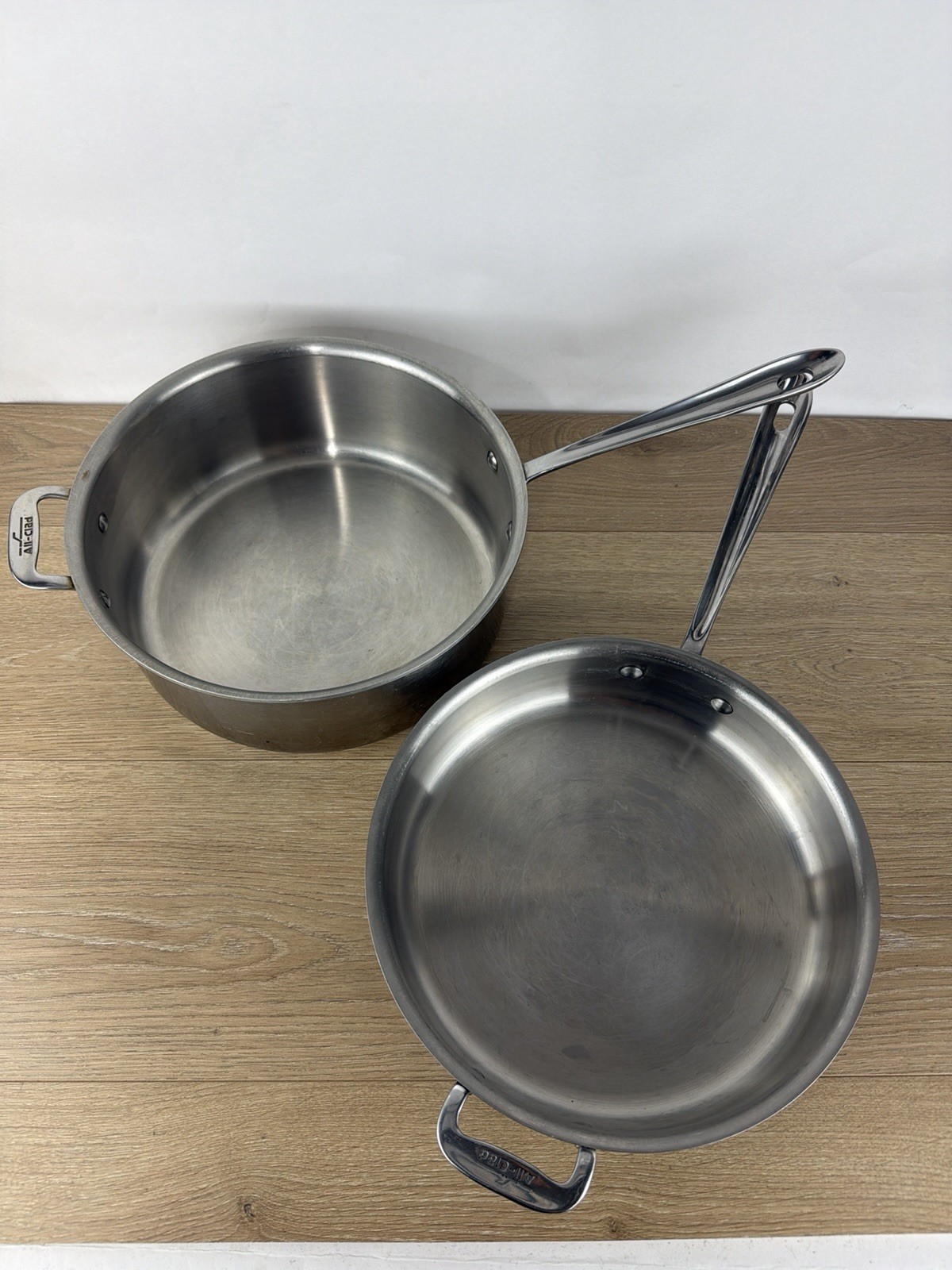 2 All Clad 11 Inch Stainless Steel Saute Skillet Pan 4.25” And 2.5” Deep -Read👇