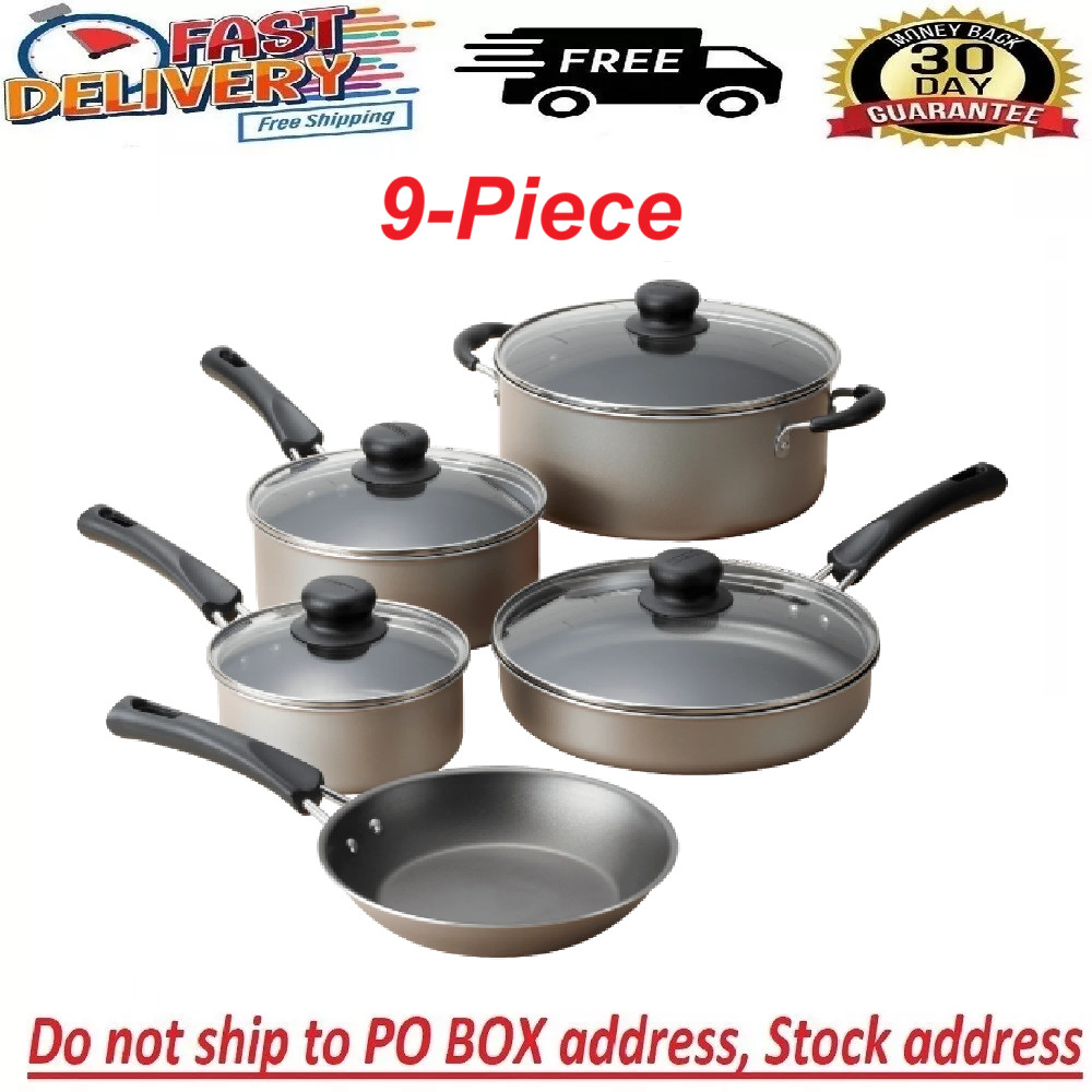 9 Piece Cookware Set Nonstick Pots Pans Home Kitchen Cooking Non Stick,Champagne