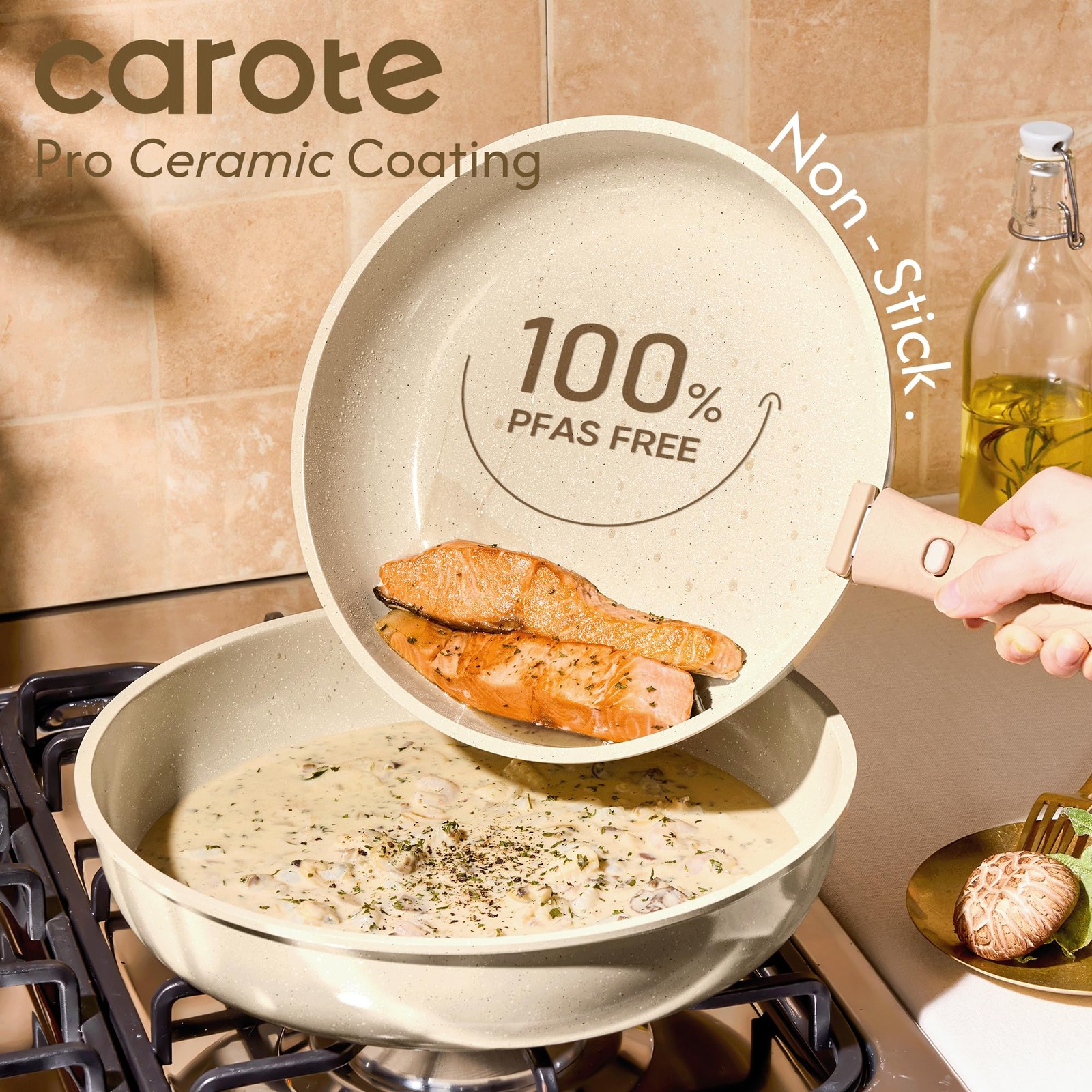 25PCS Ceramic Cookware Set Pots and Pans set Non Stick RV Kitchen Cooking Set