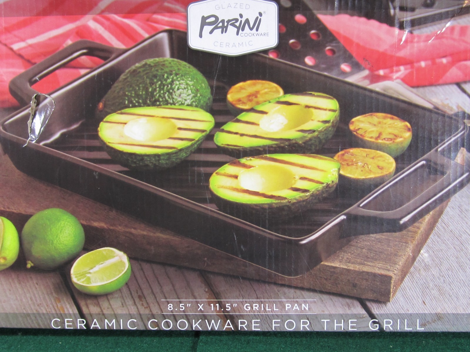 Parini Glazed Black Ceramic Grill Pan Cookware Rectangle 11.5″ x 8.5″ New in Box