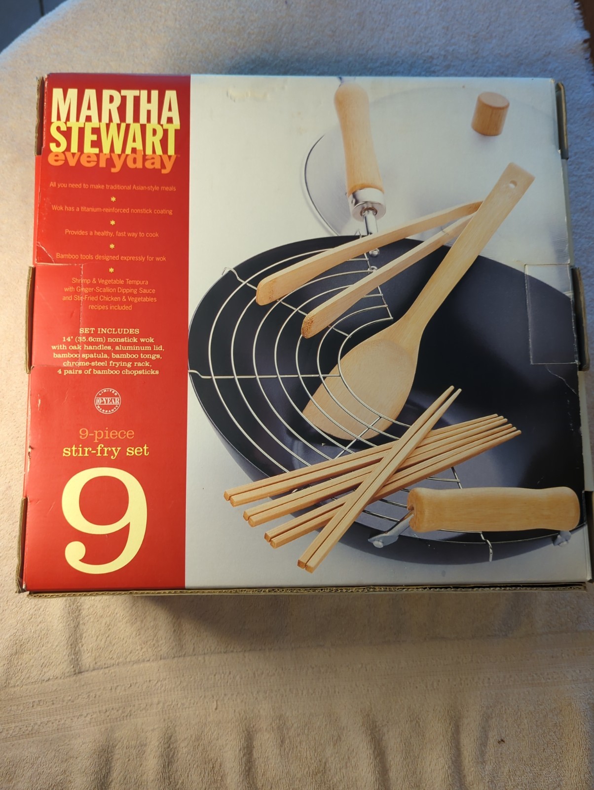 Martha Stewart Everyday 9 Piece Stir-Fry Set 14″ Wok Kmart 2001 NEW In Box READ