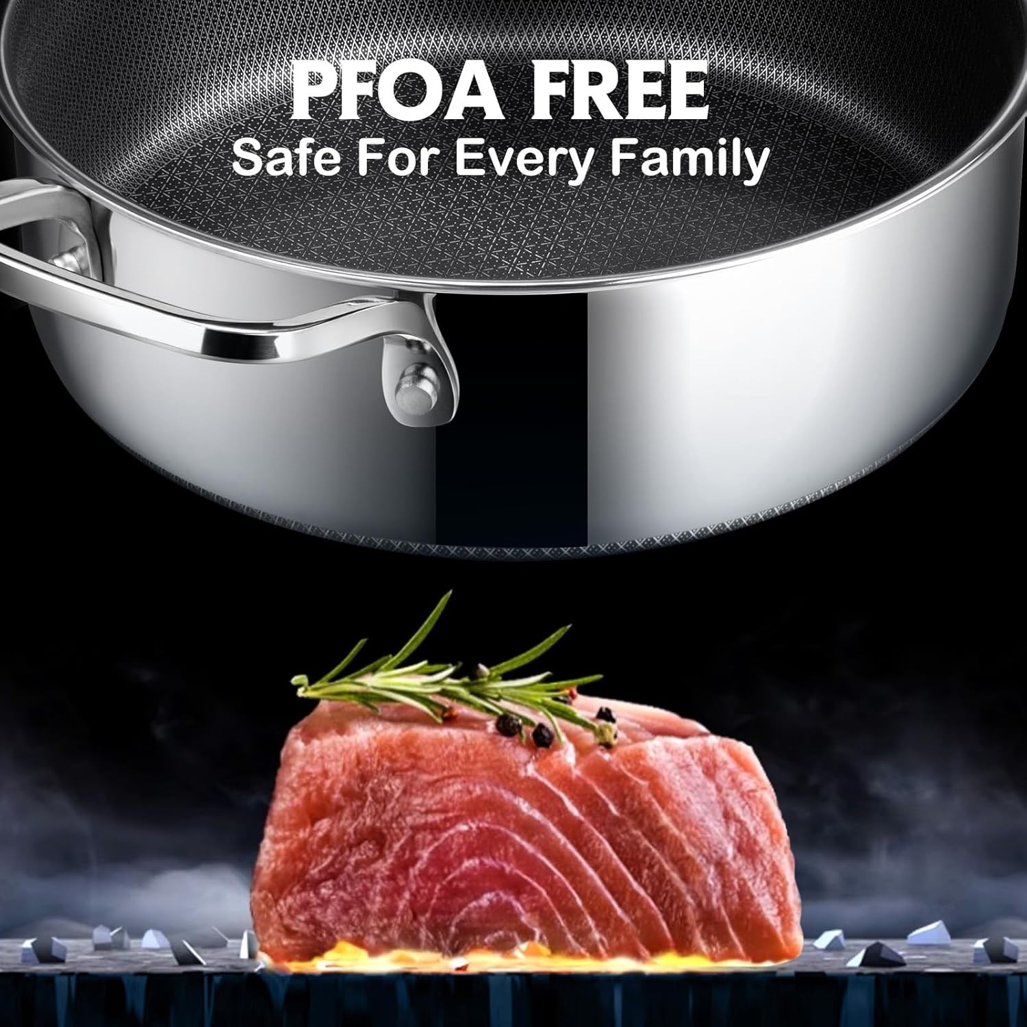 5 Quart Nonstick Stainless Steel Saute Pan with Lid – PFOA Free & Oven Safe
