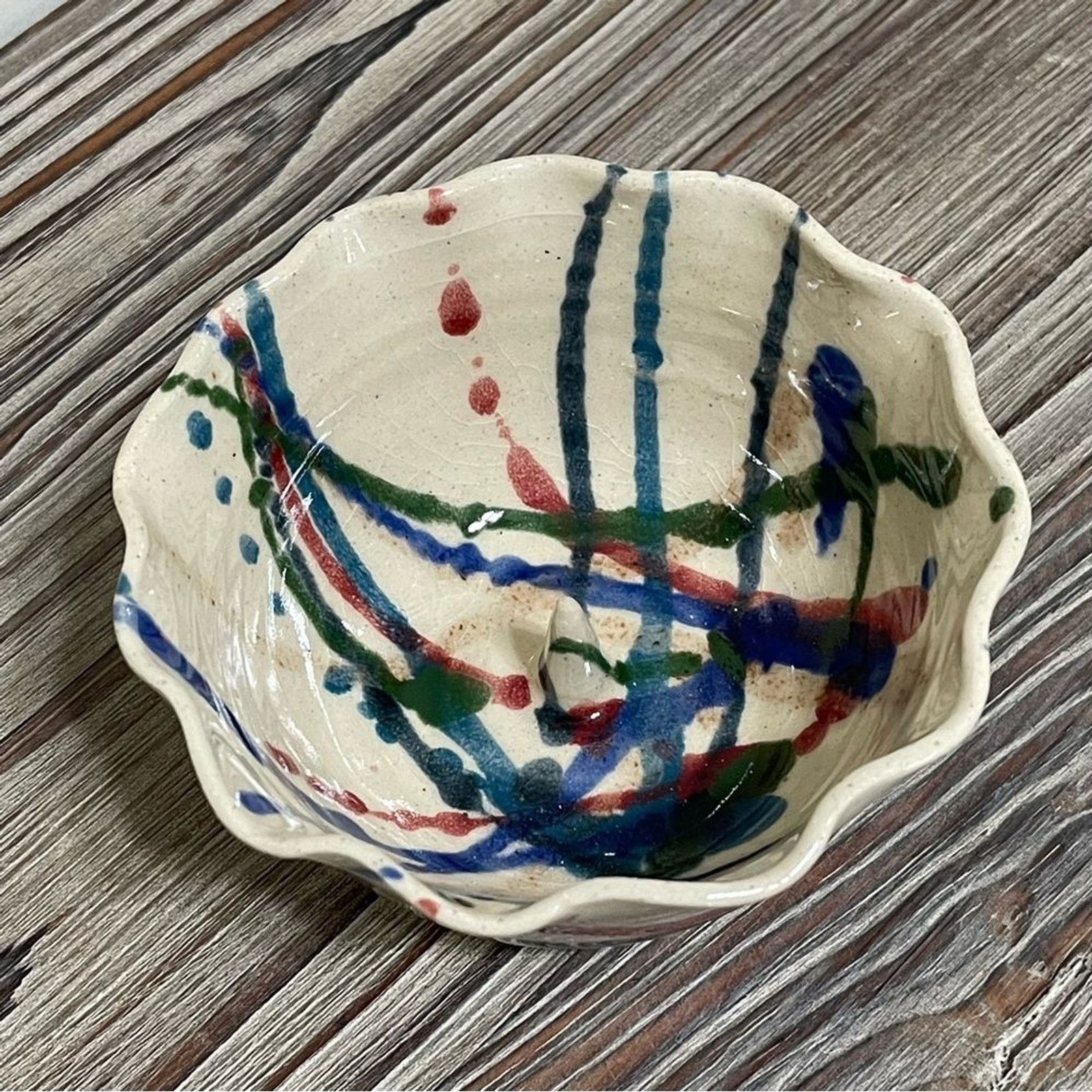 John Garrou Pottery Apple Baker Bowl Hand Crafted Ceramic Paint Splatter Recipe