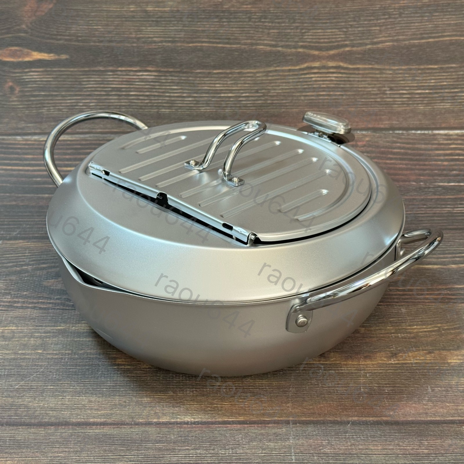 Yoshikawa SJ1025 Tempura pot with lid 24cm with thermometer Silver Mirakutei II