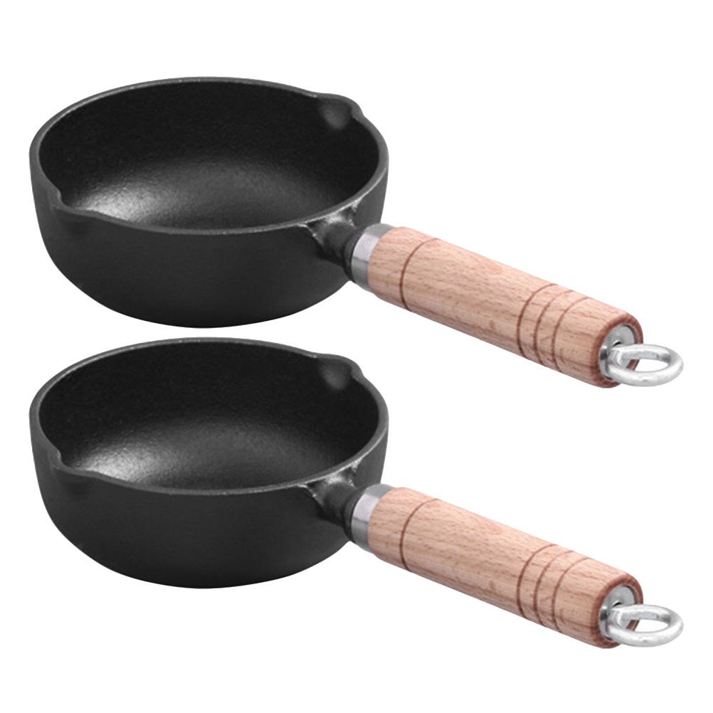 2Pcs Reusable Small Cast Iron Pots Black Mini Fry Pans for Stovetop Use