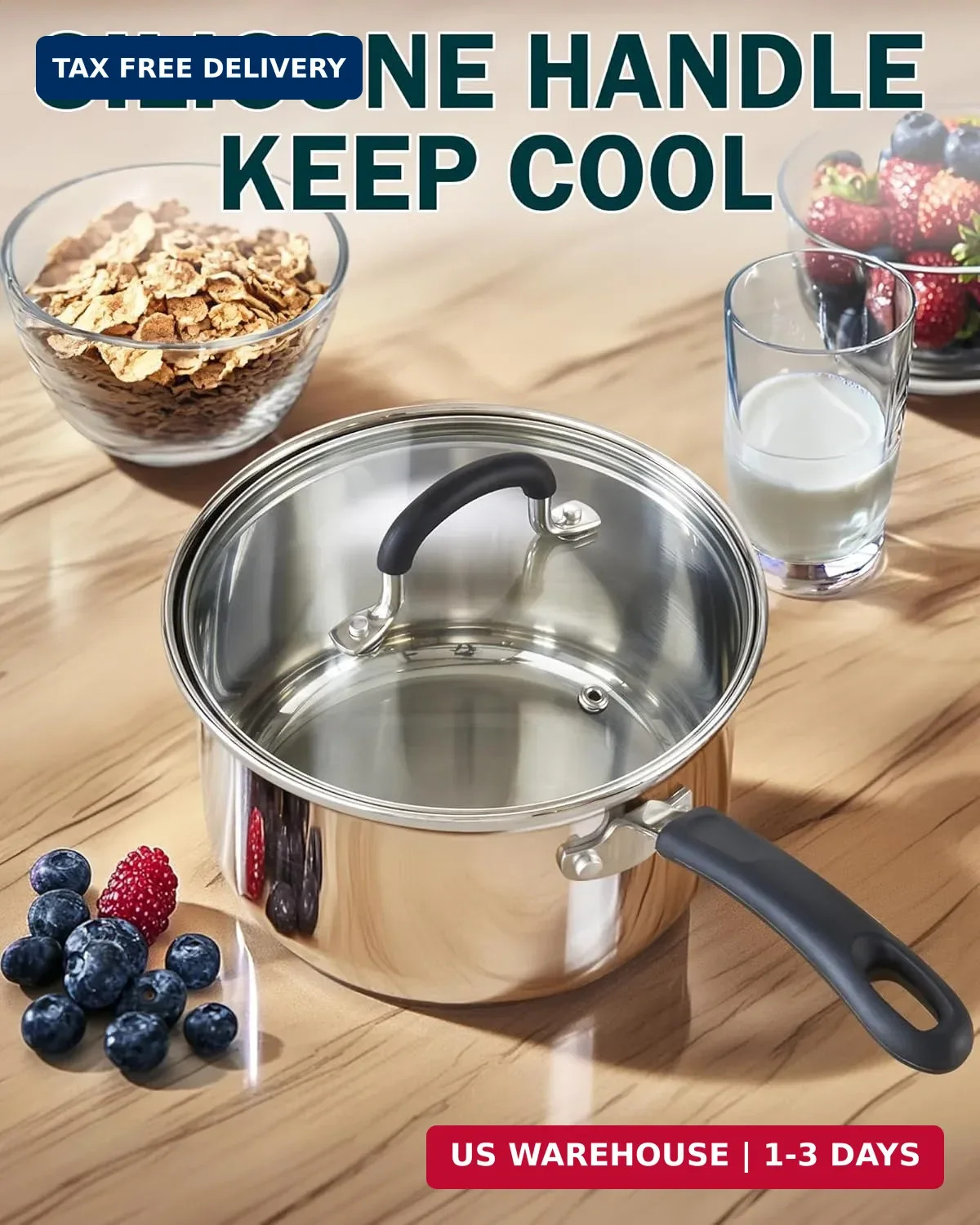 Cook N Home Professional 1 Quart and 2 Quart Stainless Steel Saucepan Set with L
