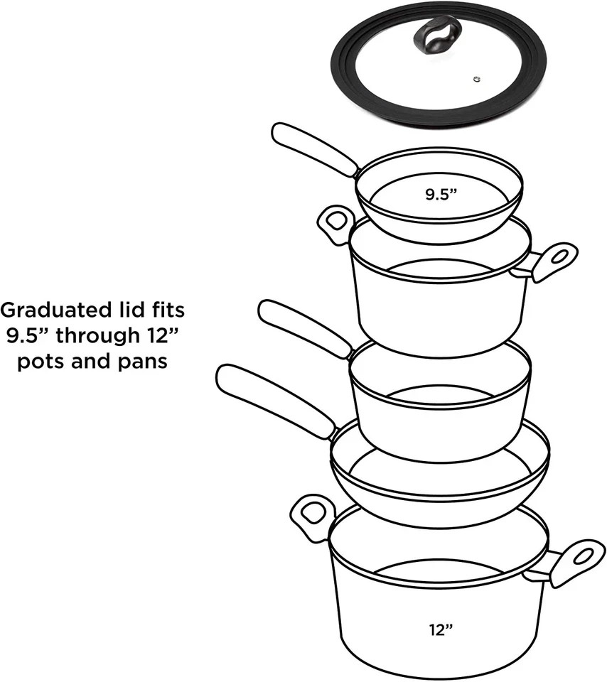 Ecolution Universal Lid for Pots and Pans, Fits 9.5-Inch to 12-Inch Cookware, Te