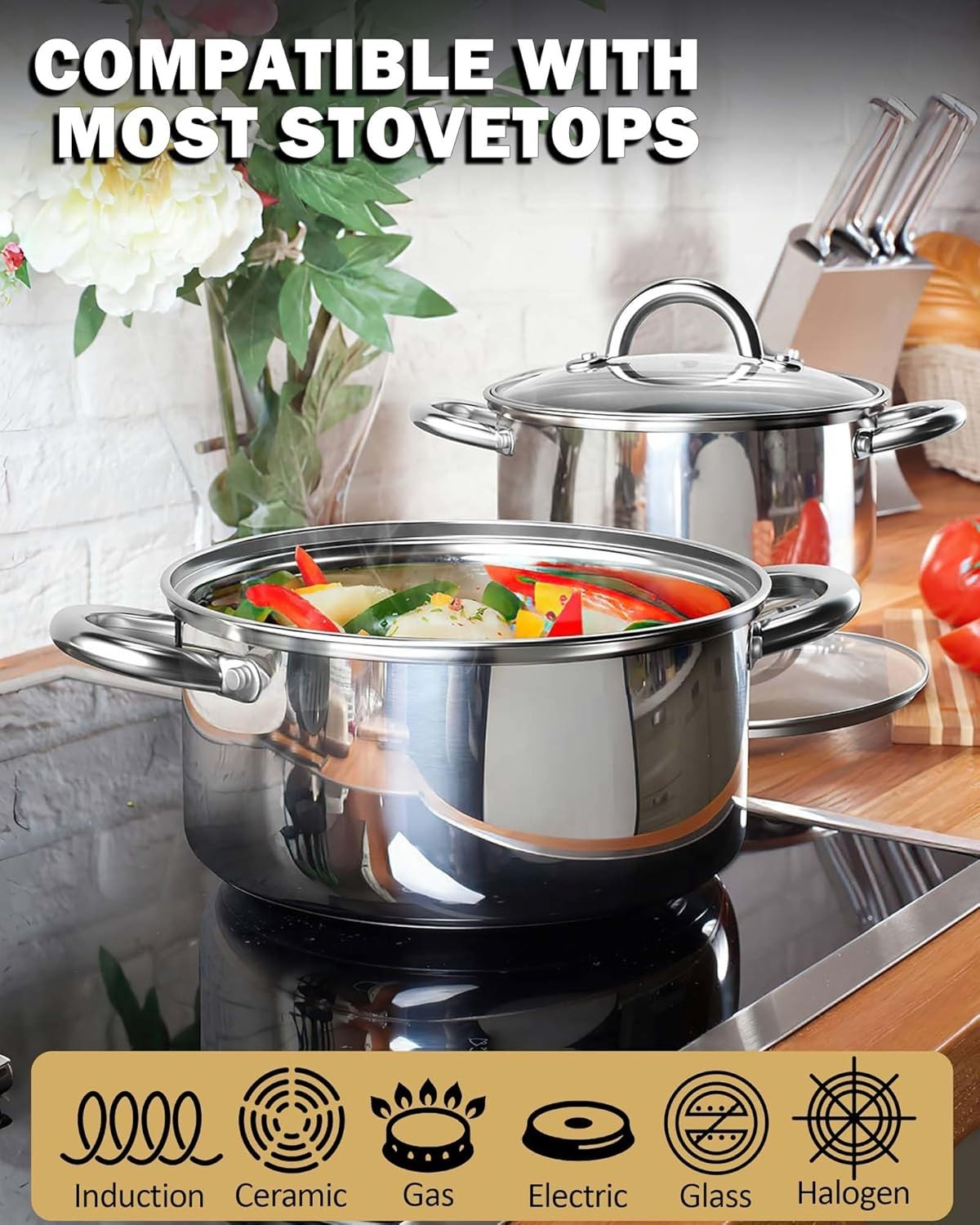 Cookware Sets Stainless Steel Pots Pans 12 Piece Induction Dishwasher Safe