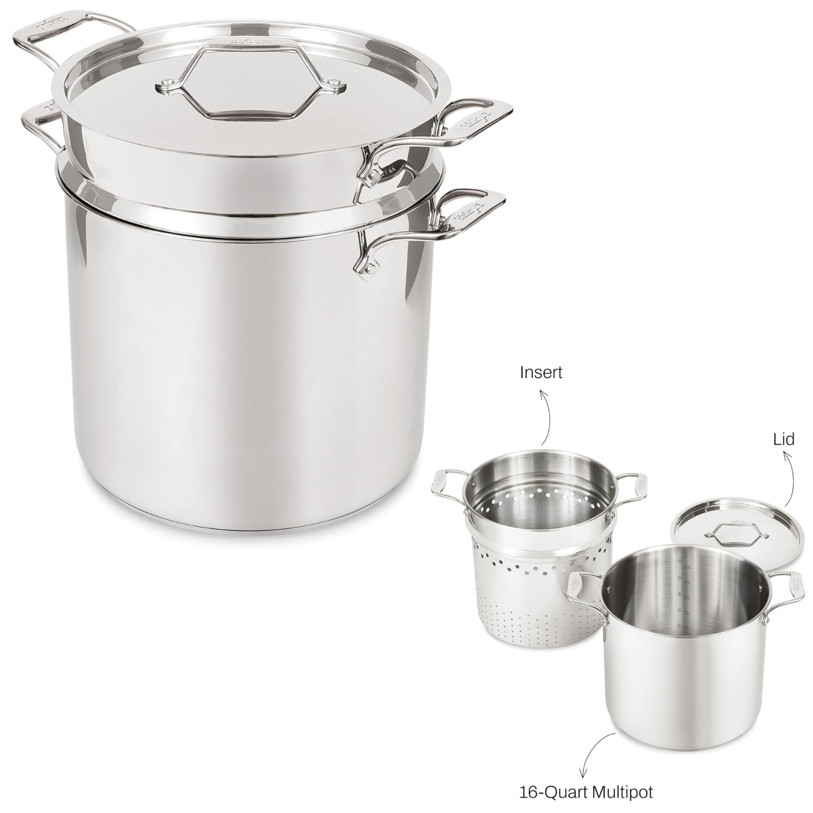 All-Clad Simply Strain Multipot w/ Insert 8 12 16 Qt Stainless Steel Pot