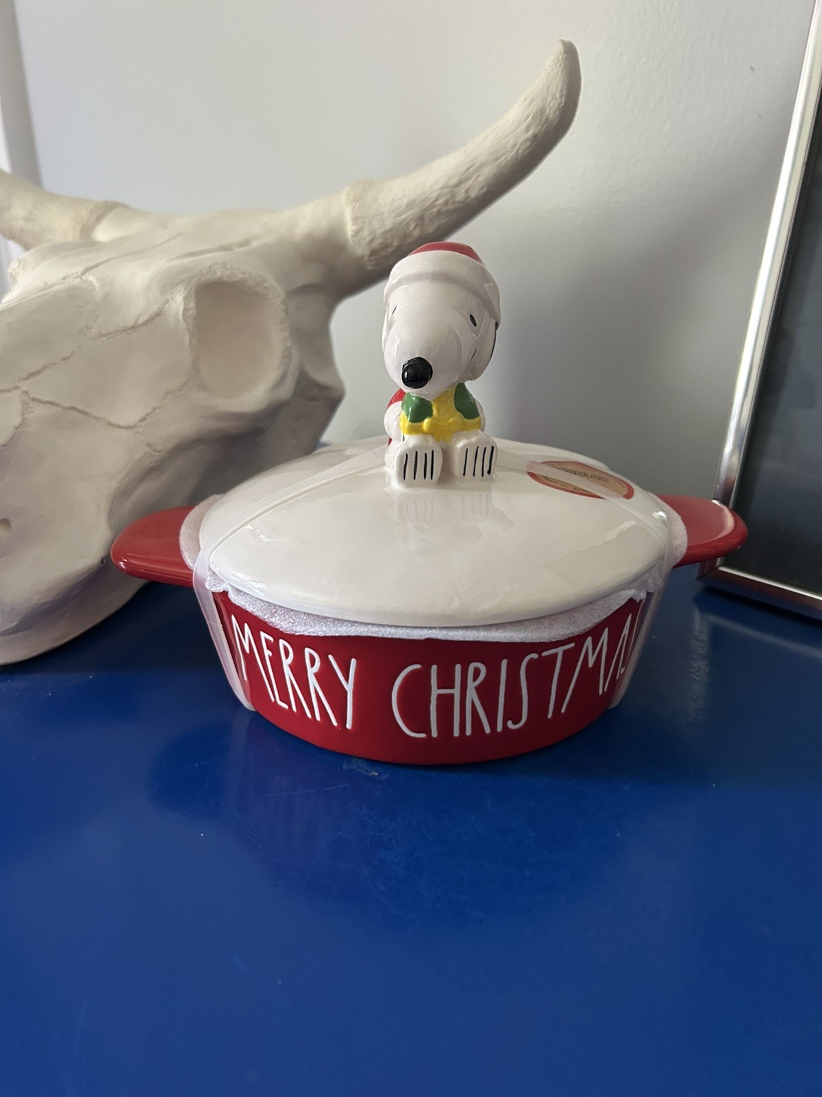 Rae Dunn Peanuts Snoopy Christmas Cocotte Red Merry Christmas Ceramic Baker New
