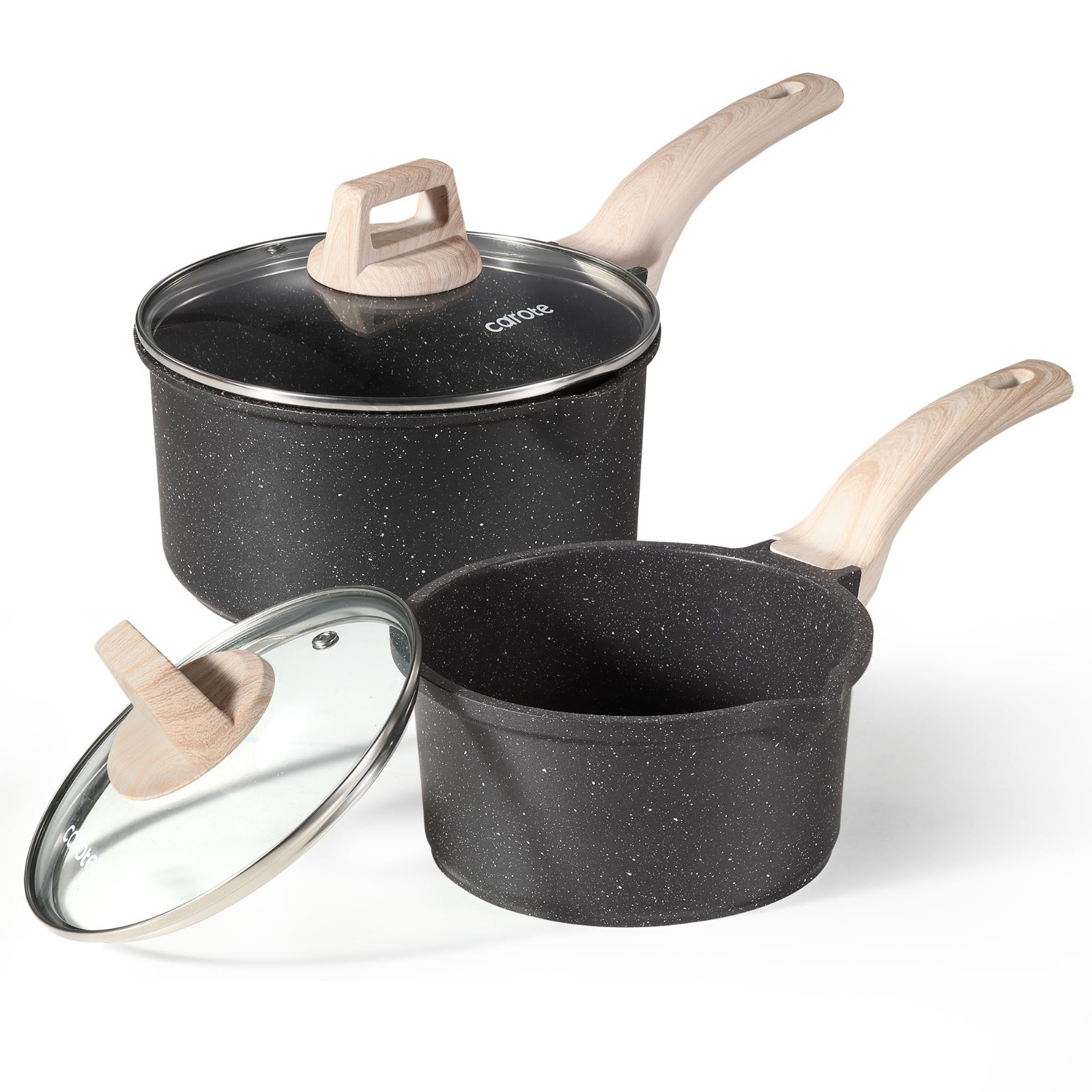 Nonstick Saucepan Set 1.5Qt & 3.0Qt with Lid, Induction Compatible Cookware, Eas