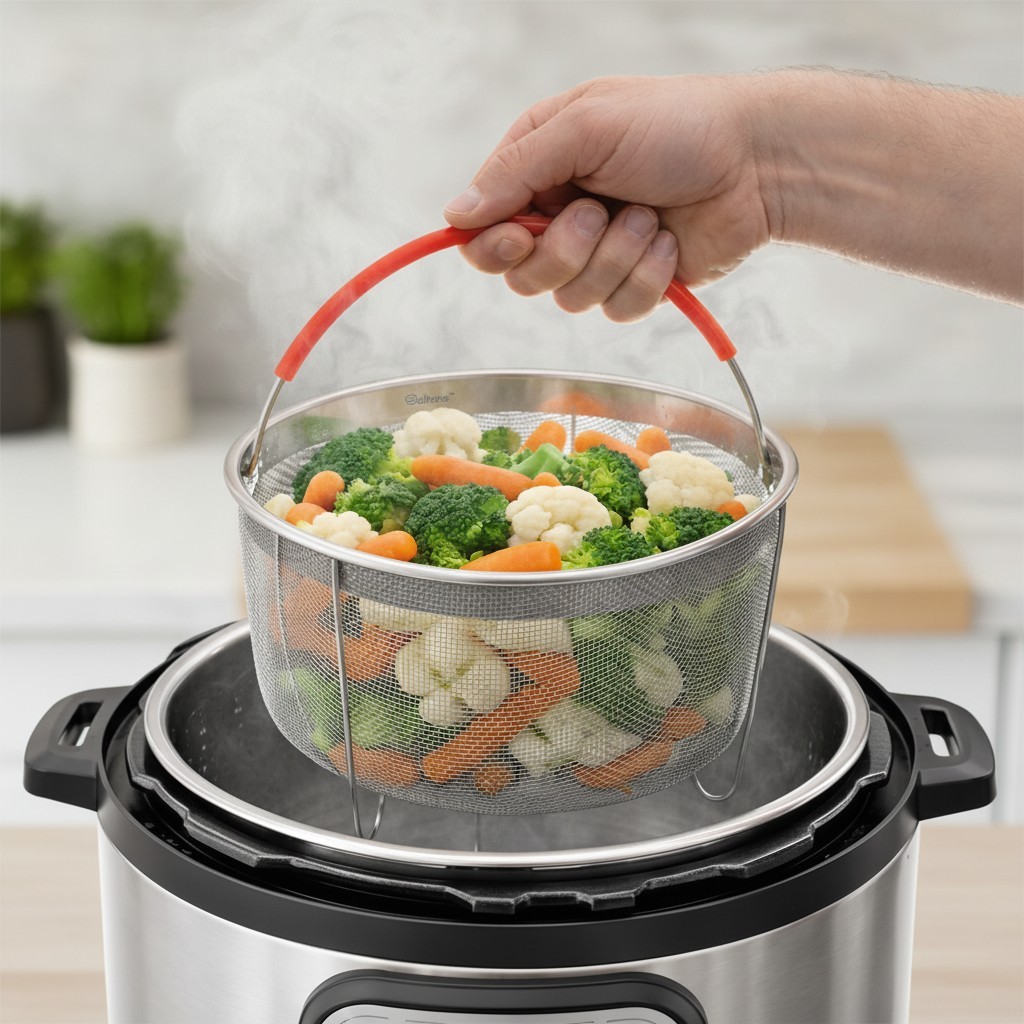 Compact Steamer Basket for Pressure Cookers & 8qt Instant Pot – Dishwasher Safe