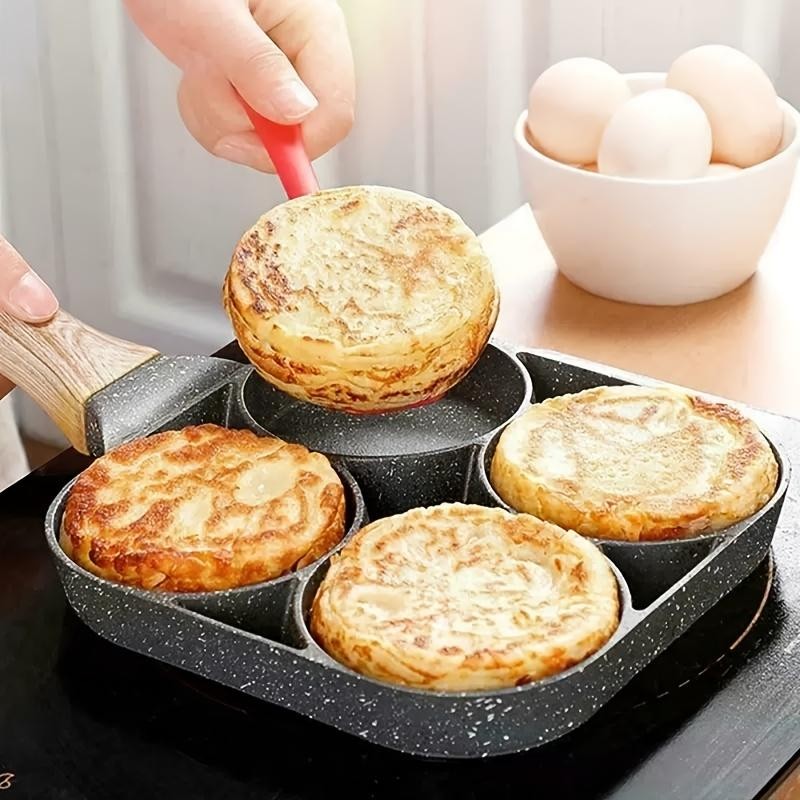 Nonstick 4 Hole Egg Frying Pan Medical Stone Omelette Burger Breakfast Pot Home