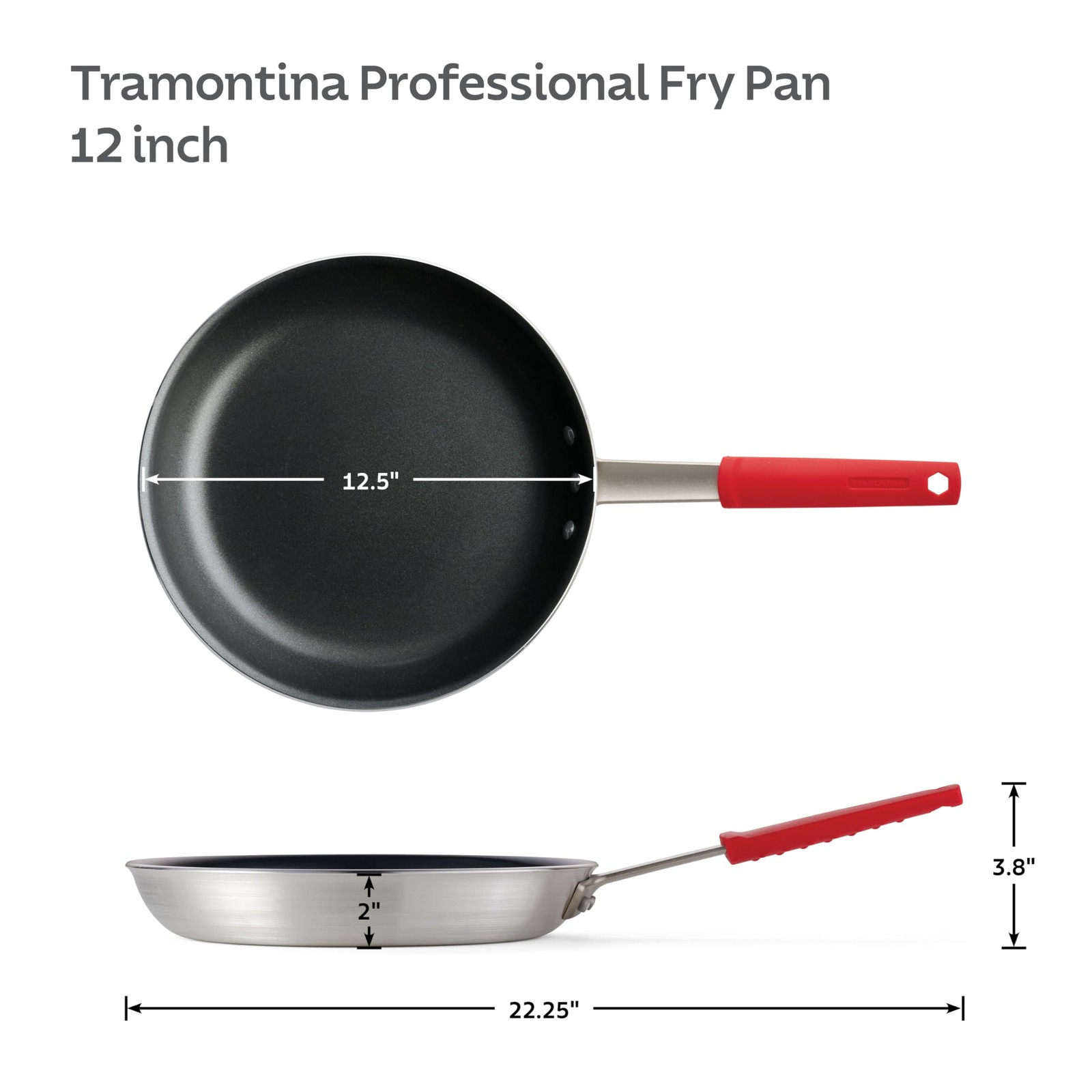 Tramontina Professional 12-Inch Non Stick Large Frying Pan, 12 Inch, Red