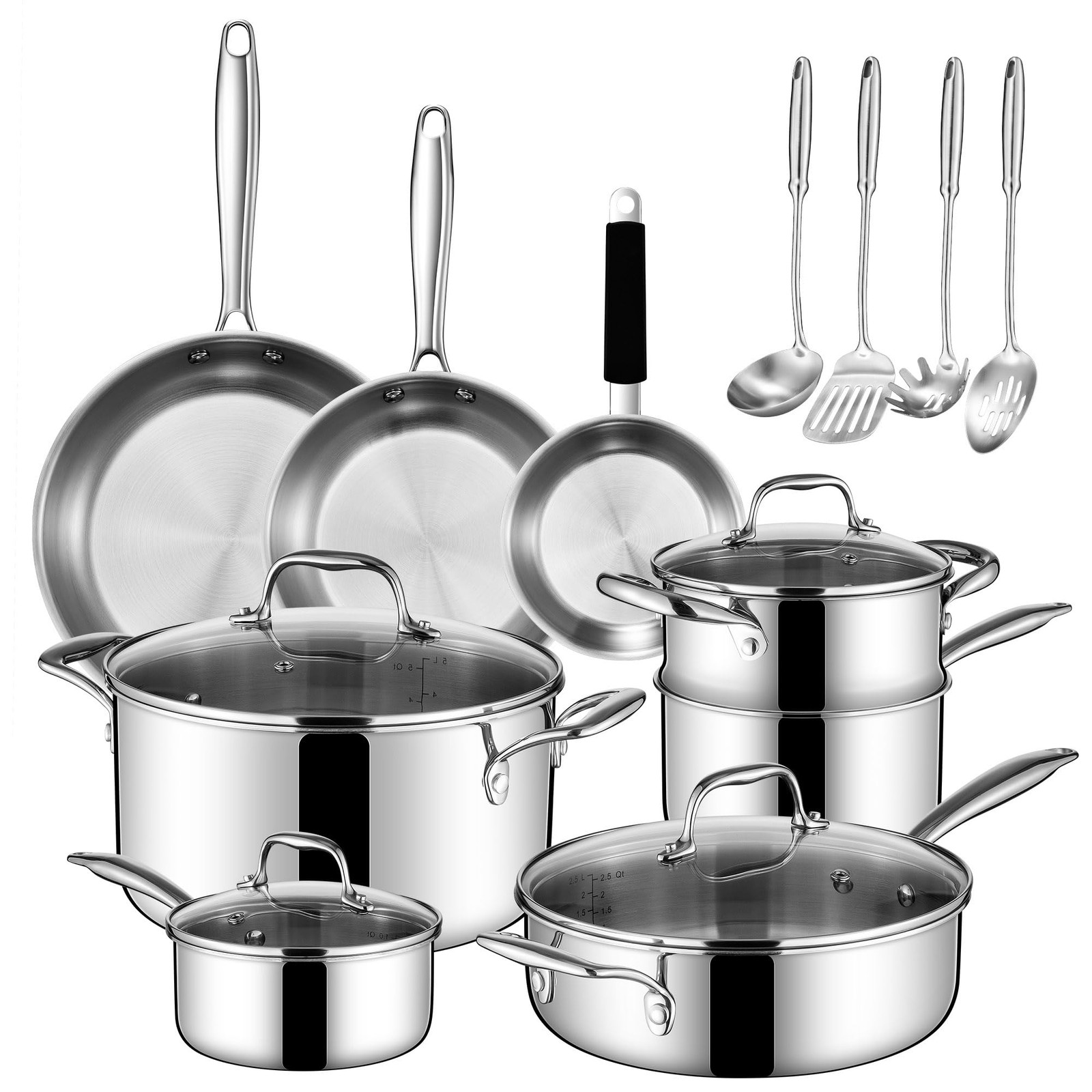 SuperCook Tri Ply Stainless Steel Cookware Set, 16-and Pans Dishwasher Safe