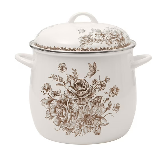 Pioneer Woman Agatha 12-Quart Stock Pot Enamel on Steel Brown Soup Pot Lid
