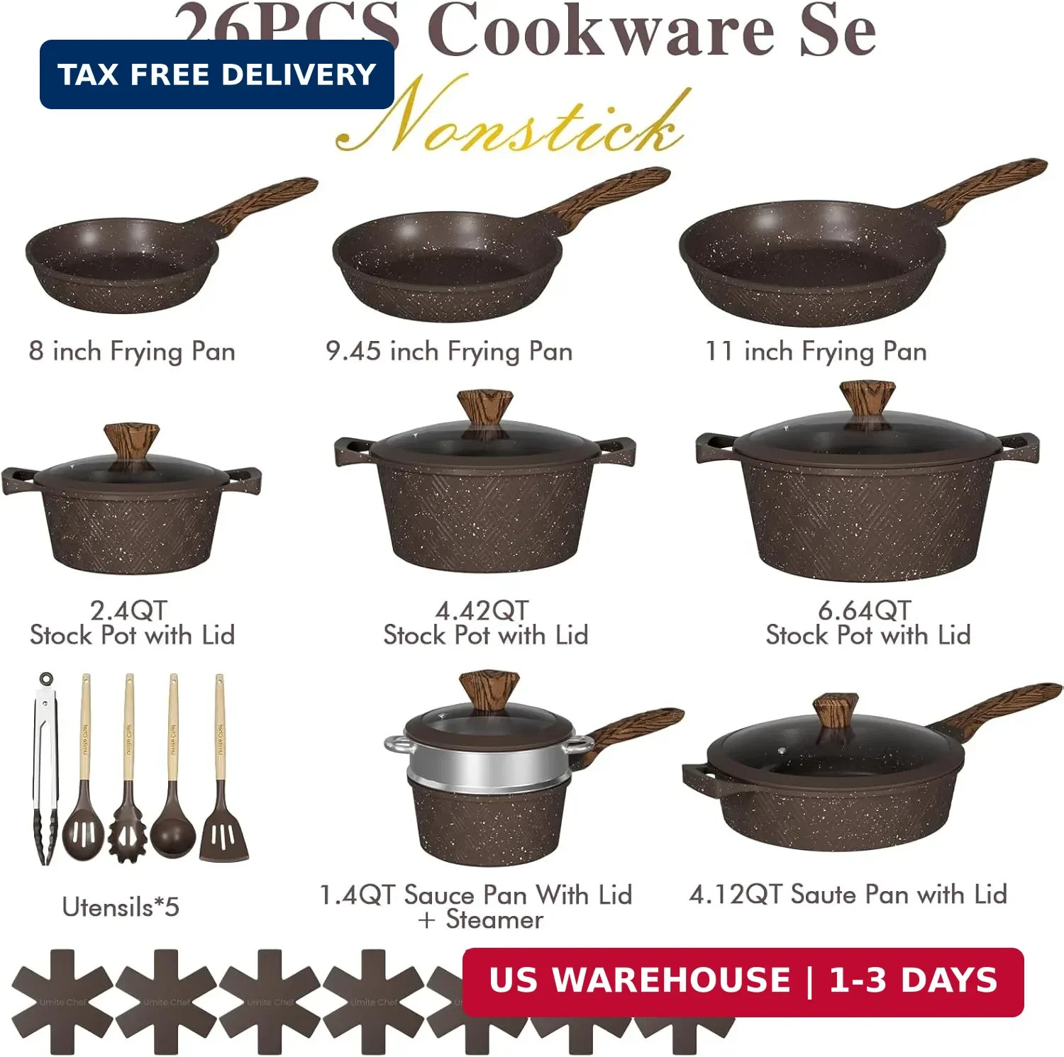 Umite Chef 26PCS Pots and Pans Set Non Stick, Nonstick Cookware Sets, Induction
